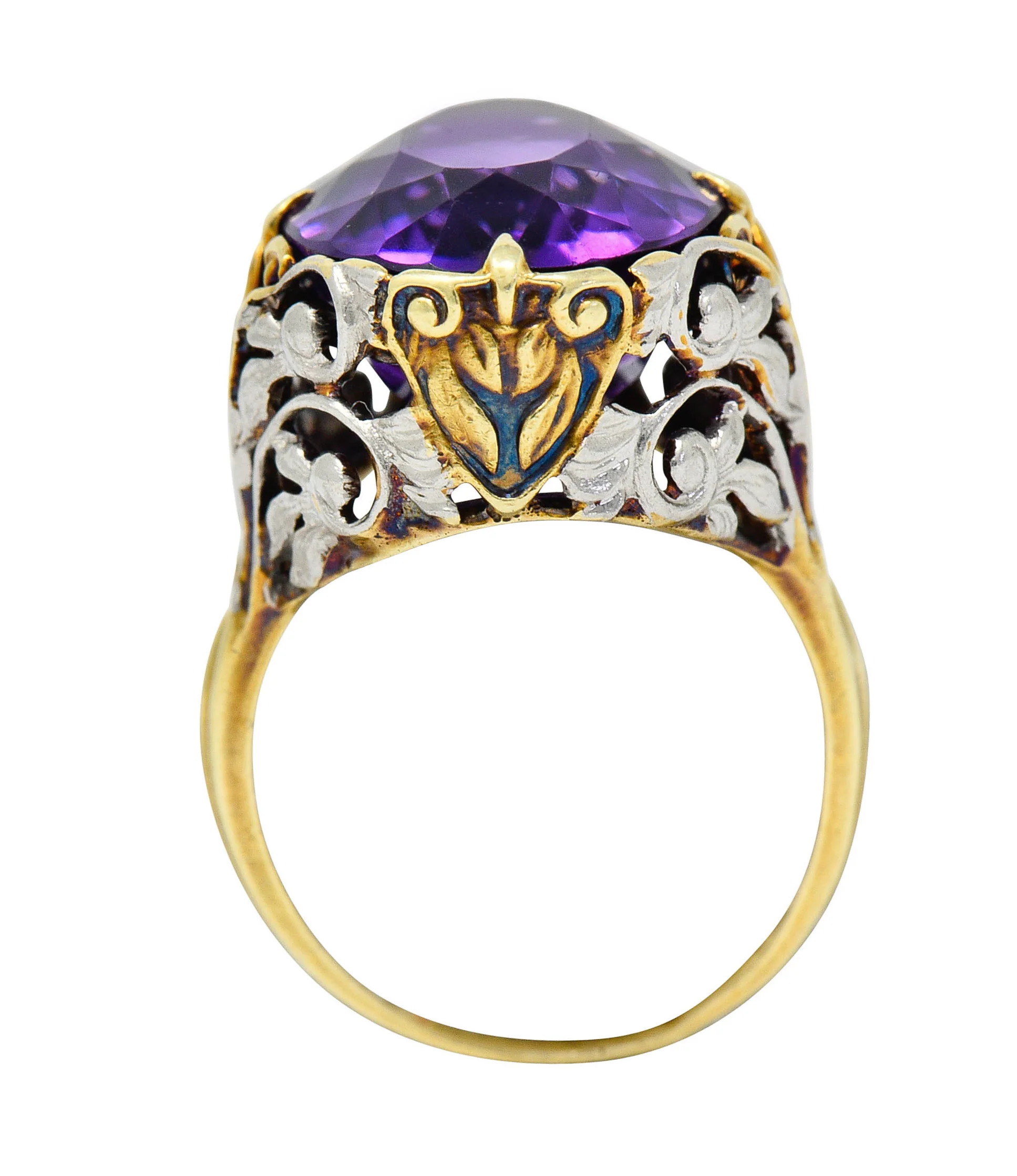 Allsopp-Steller Amethyst 14 Karat Two-Tone Gold Scrolled Foliate Ring - Image 9