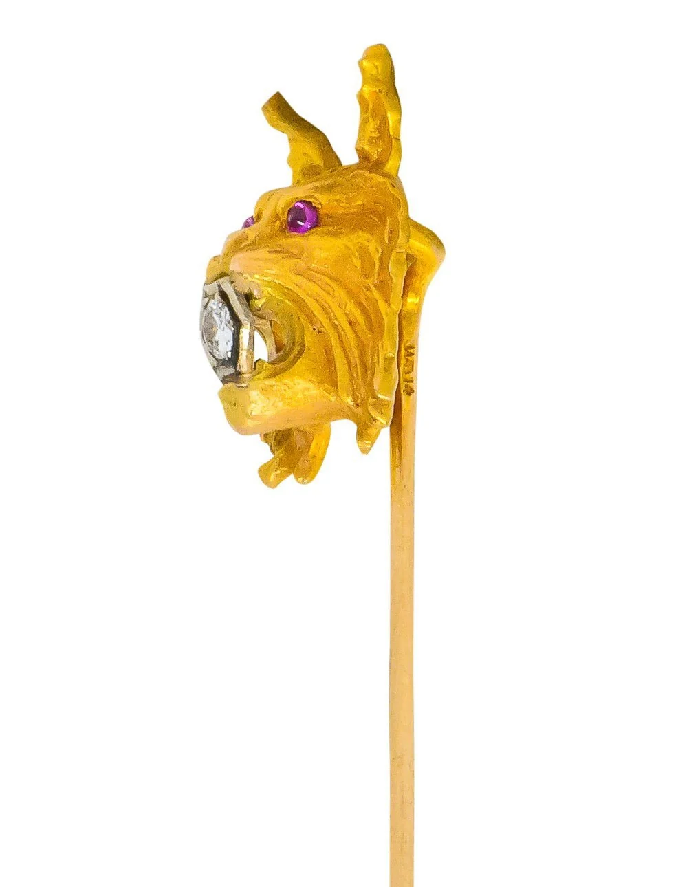 Allsopp-Steller Inc. Art Nouveau Diamond Ruby 14 Karat Two-Tone Gold Bobcat Stickpin - Image 3