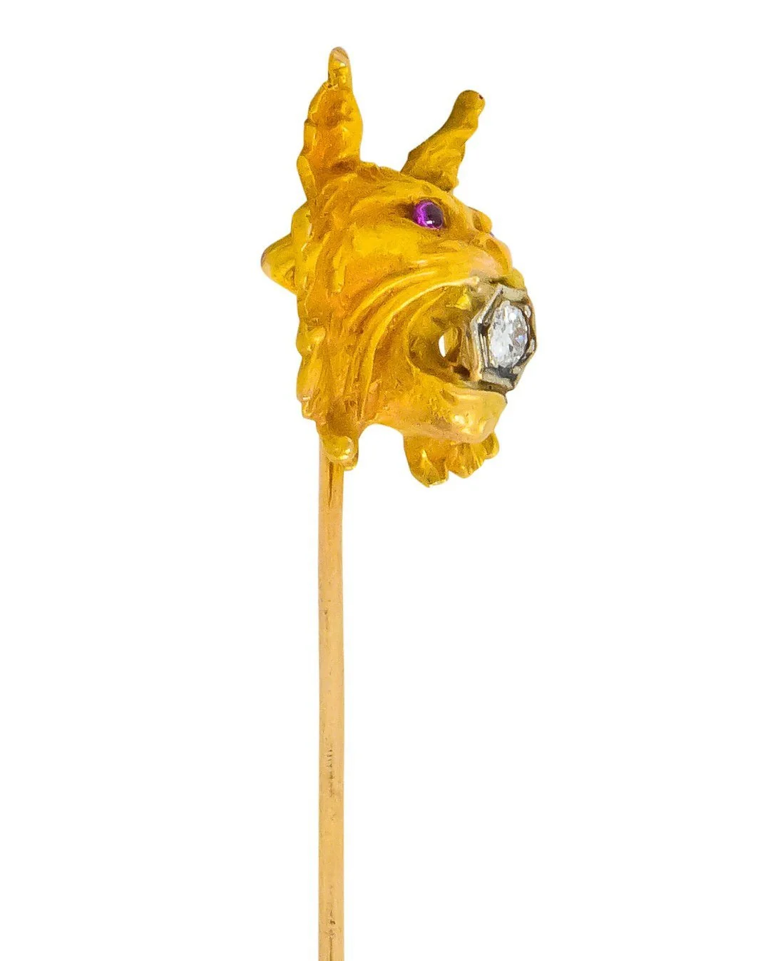 Allsopp-Steller Inc. Art Nouveau Diamond Ruby 14 Karat Two-Tone Gold Bobcat Stickpin - Image 5