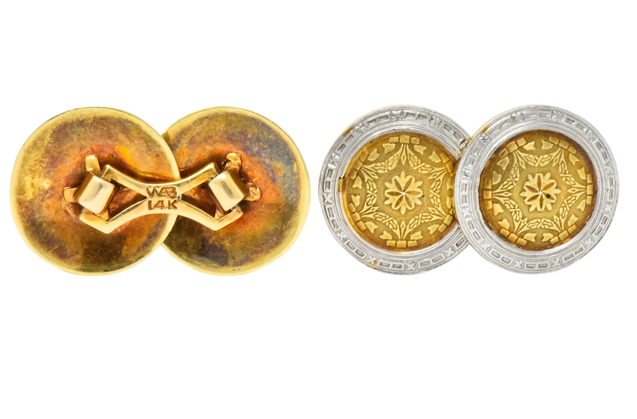 Allsopp-Steller Inc. Edwardian Platinum-Topped 14 Karat Gold Men's Cufflinks - Image 6