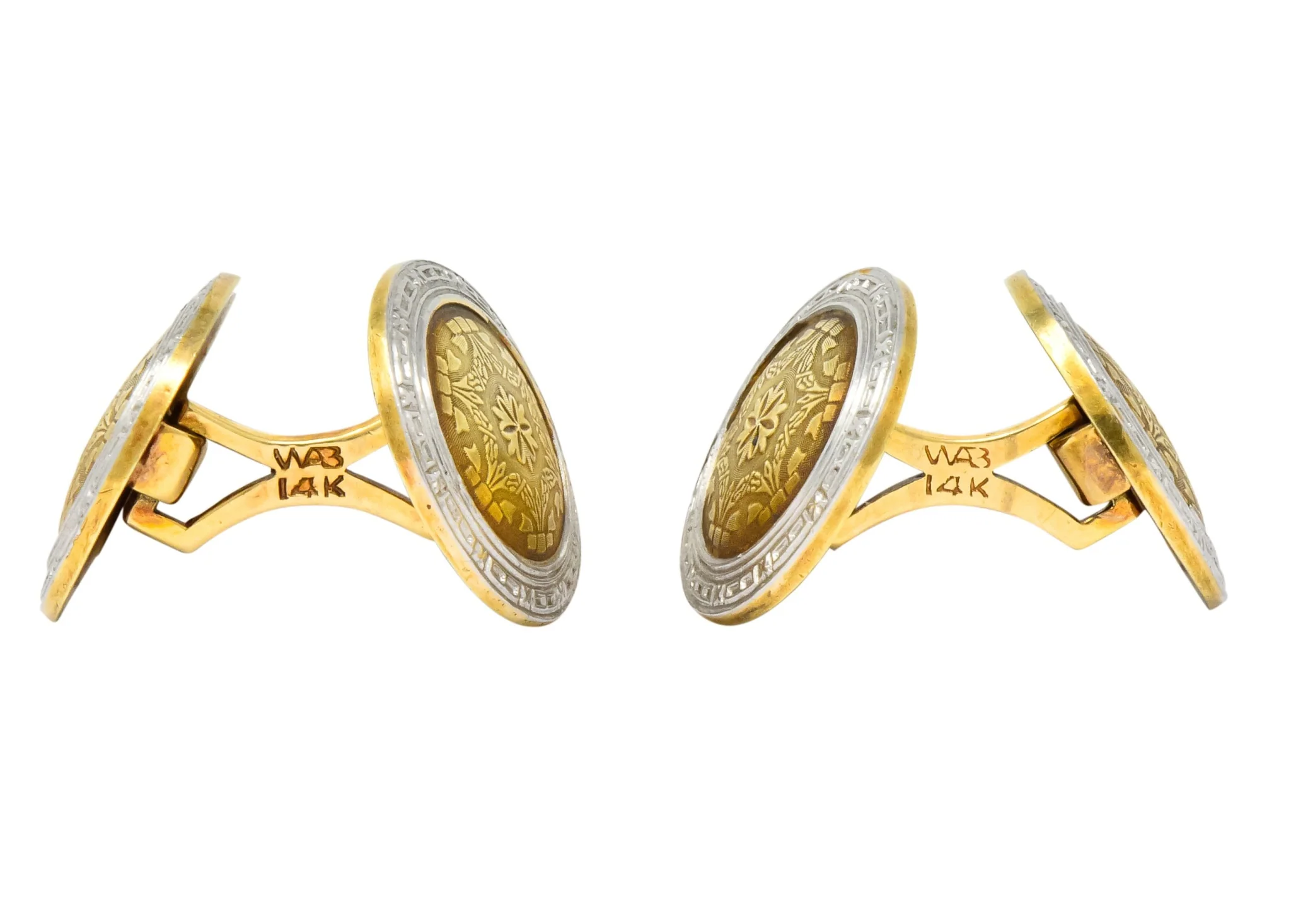 Allsopp-Steller Inc. Edwardian Platinum-Topped 14 Karat Gold Men's Cufflinks - Image 7