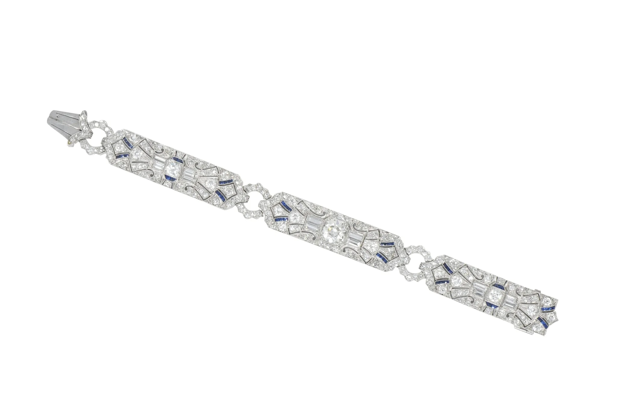 Amazing Art Deco 11.50 CTW Diamond Sapphire Platinum Bracelet - Image 8