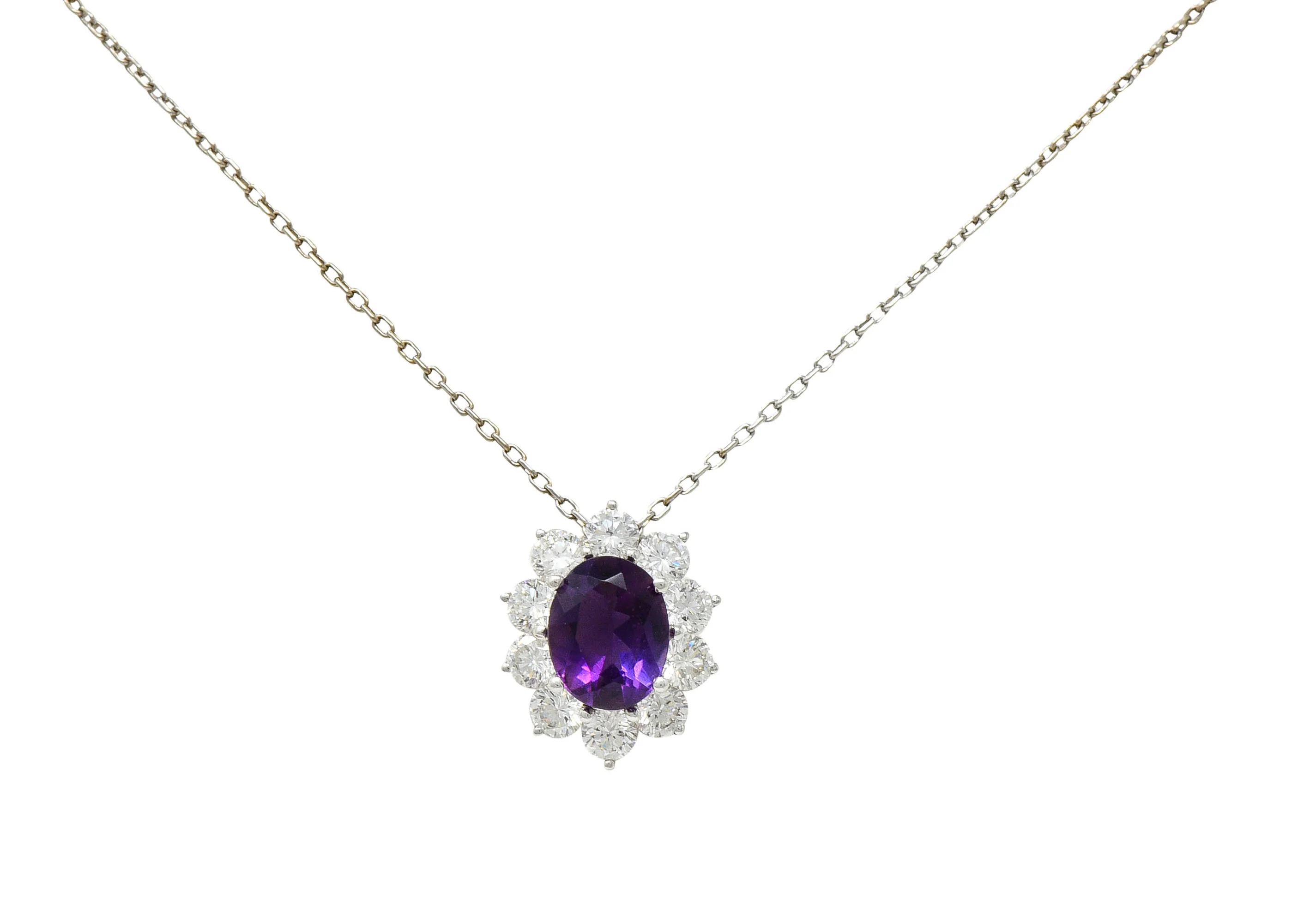 Amethyst 1.50 CTW Diamond Platinum Cluster Pendant Necklace