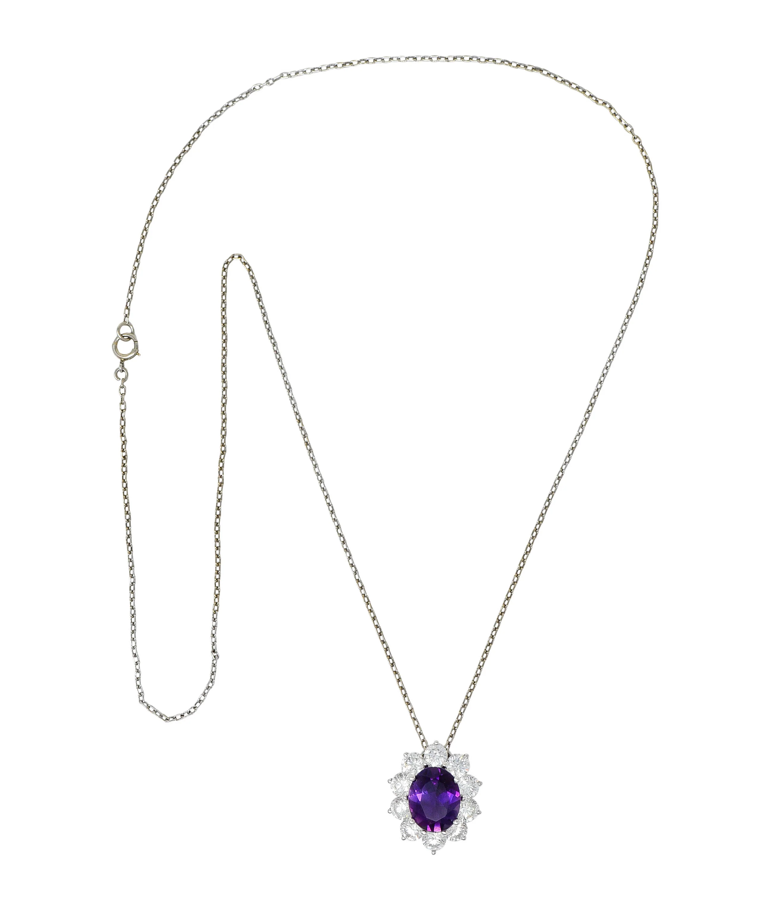 Amethyst 1.50 CTW Diamond Platinum Cluster Pendant Necklace - Image 2