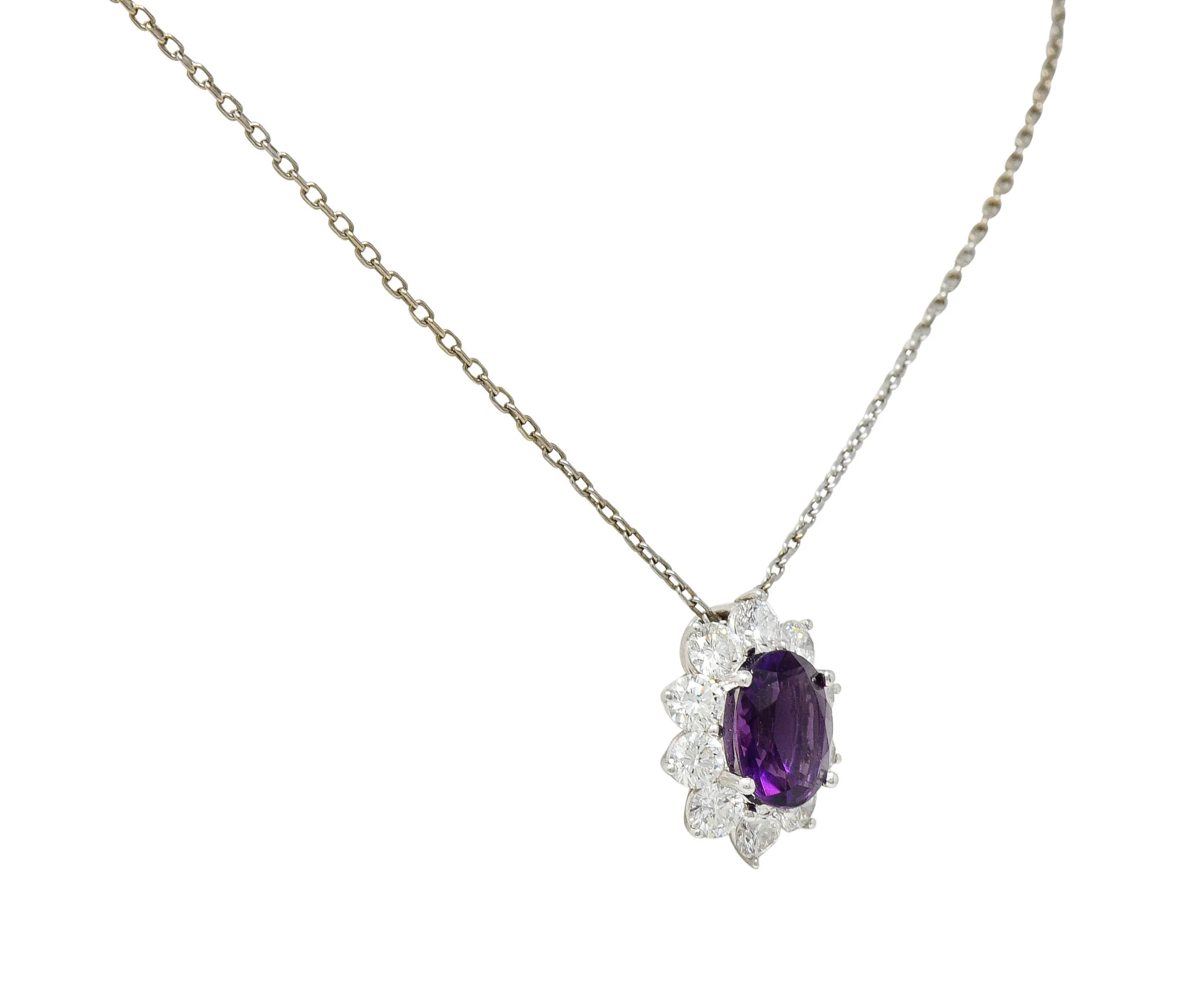 Amethyst 1.50 CTW Diamond Platinum Cluster Pendant Necklace - Image 4
