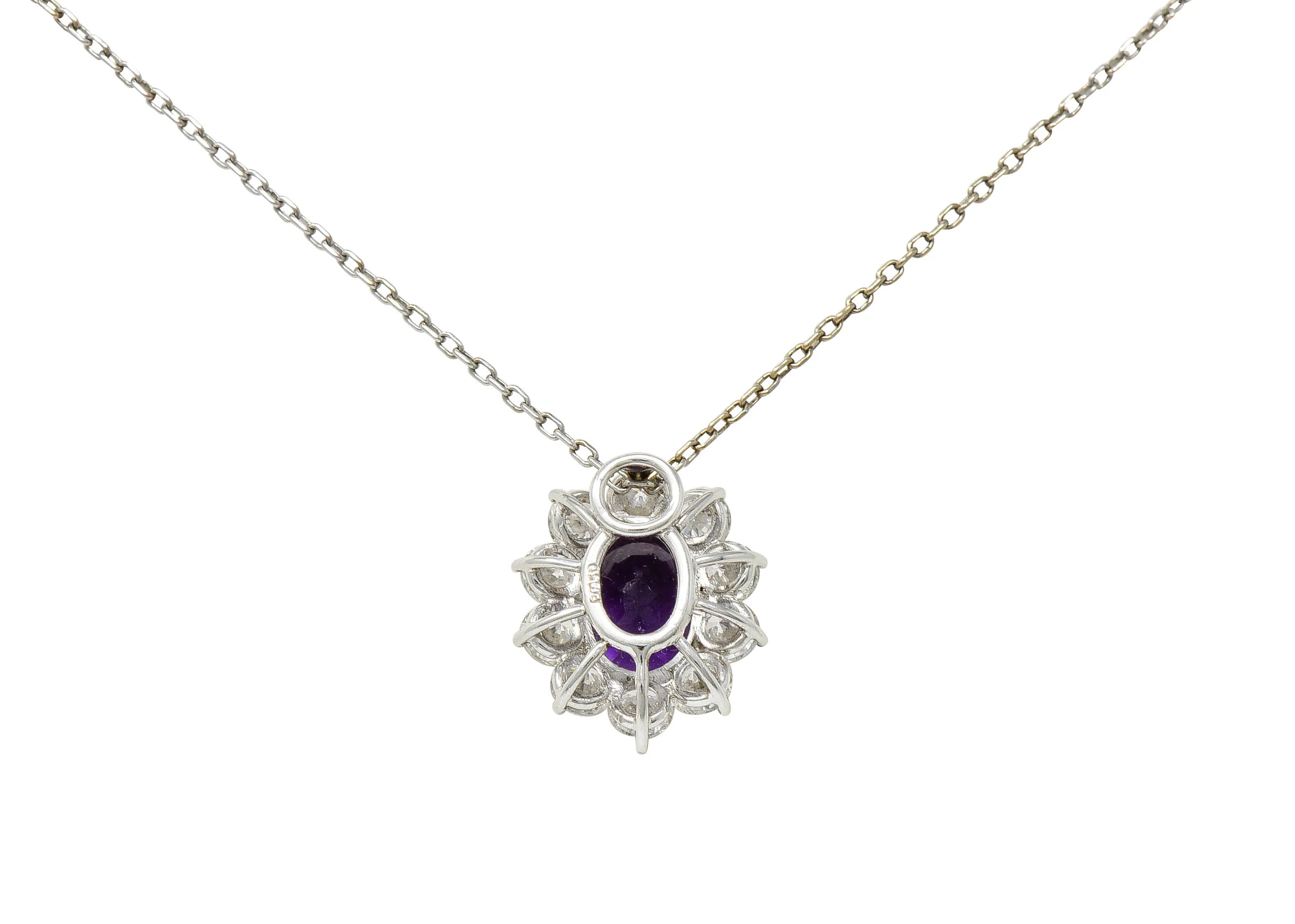 Amethyst 1.50 CTW Diamond Platinum Cluster Pendant Necklace - Image 5