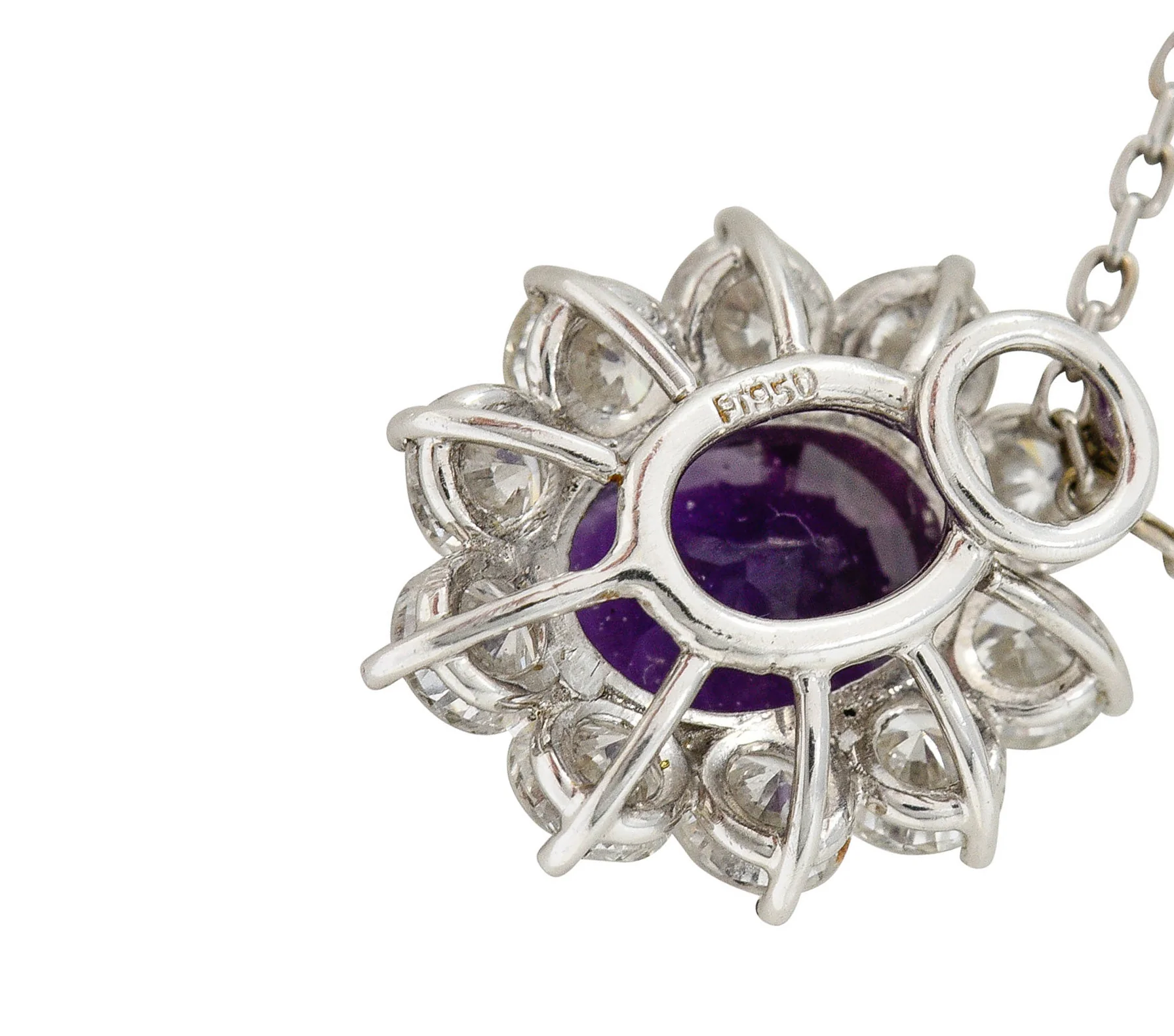 Amethyst 1.50 CTW Diamond Platinum Cluster Pendant Necklace - Image 9