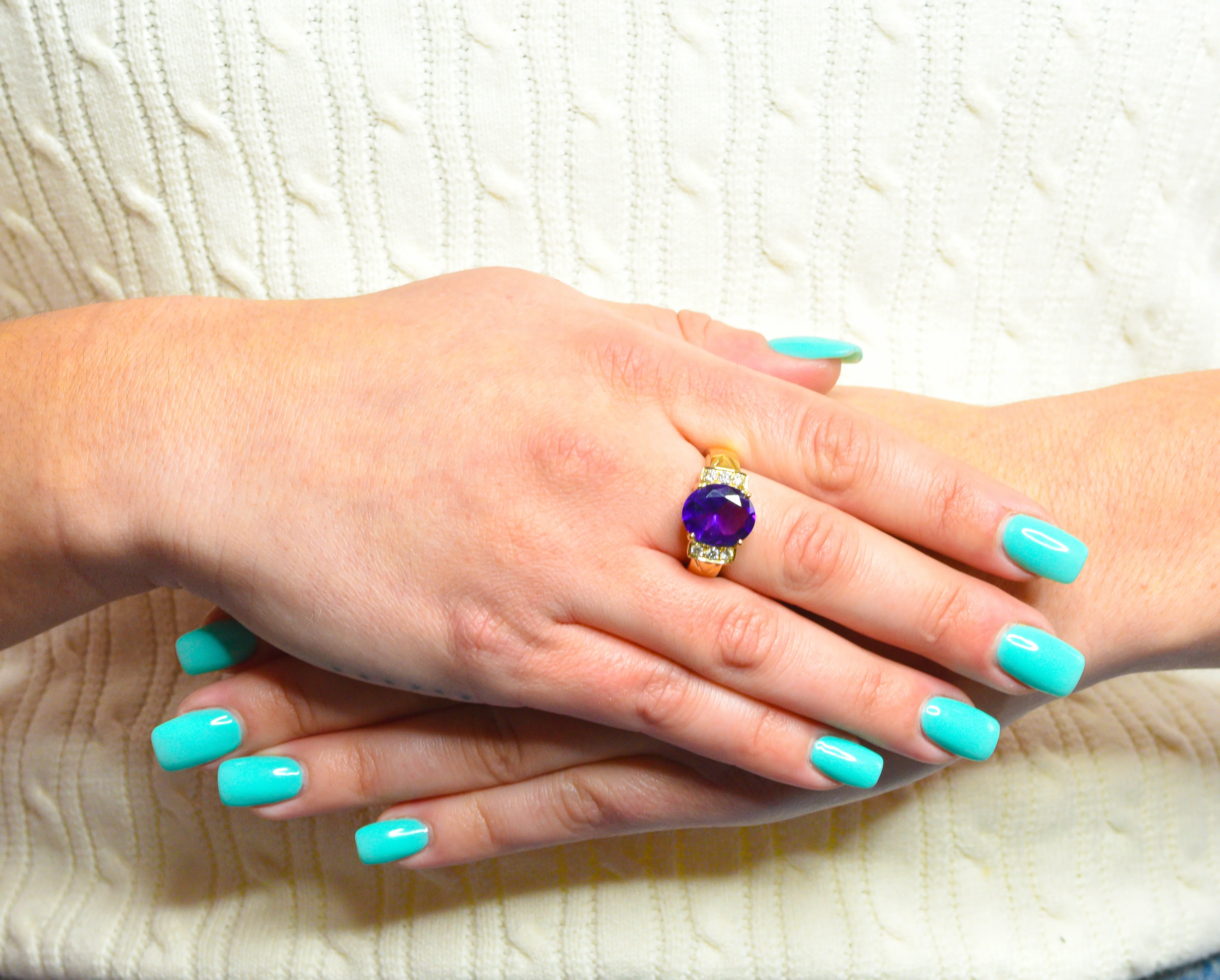 Amethyst Diamond 18 Karat Gold Gemstone Statement Ring - Image 11