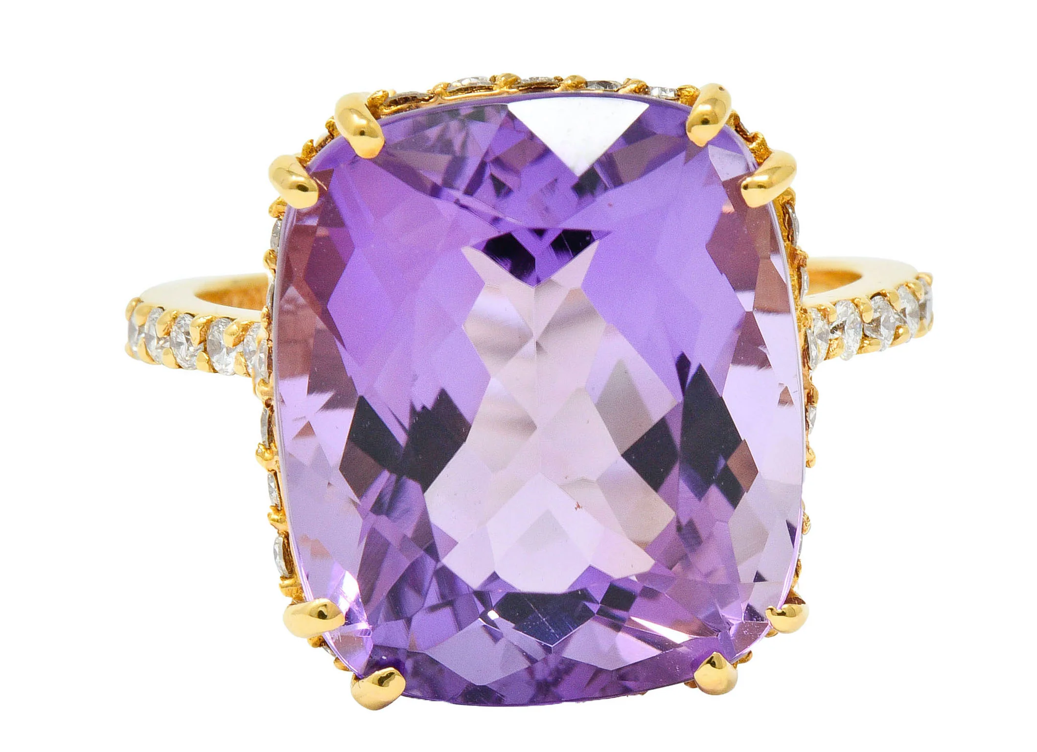 Amethyst Diamond 20 Karat Rose Gold Cocktail Ring