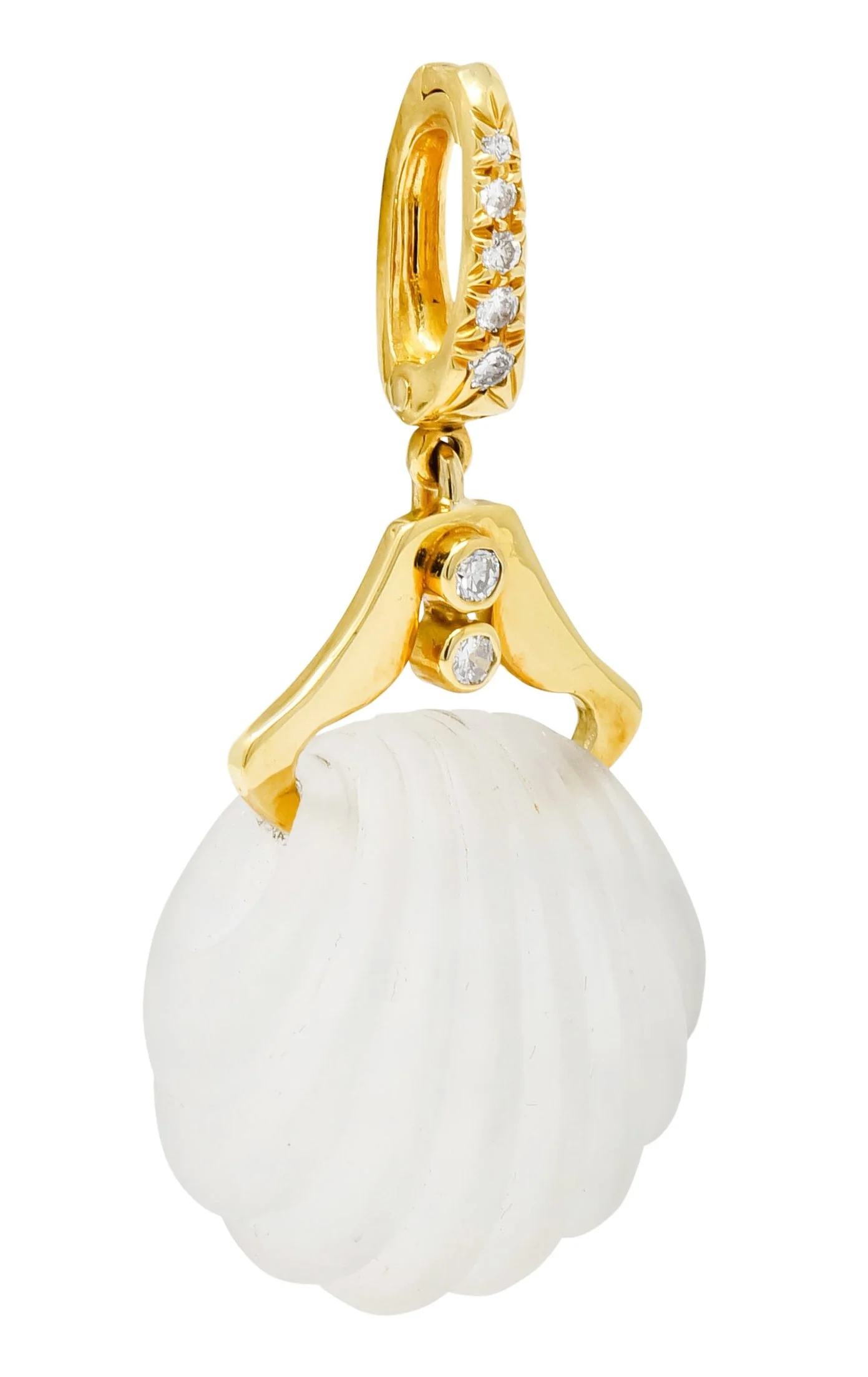 Andrew Clunn Vintage Diamond Rock Crystal 18 Karat Gold Shell Enhancer Pendant - Image 3