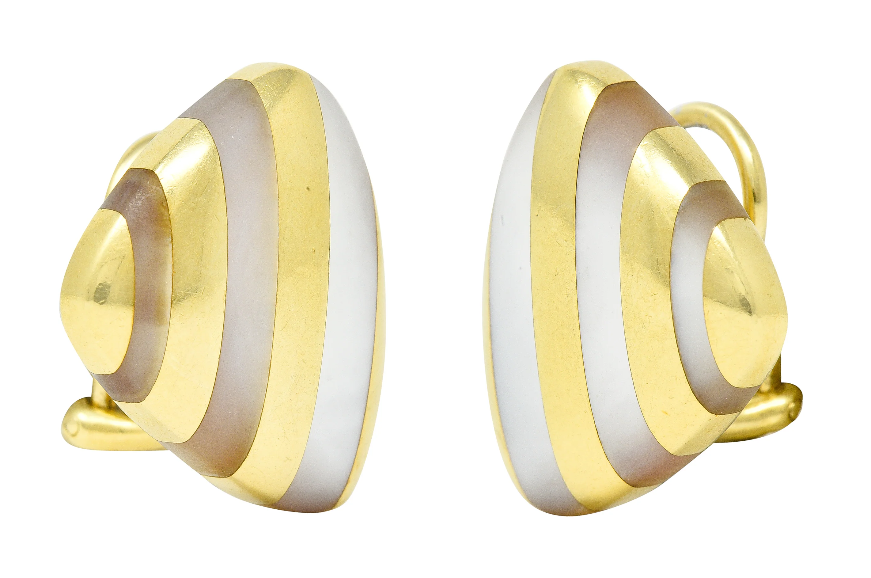 Angela Cummings 1970's Mother-Of-Pearl 18 Karat Yellow Gold Inlay Stripe Triangle Vintage Earrings - Image 6