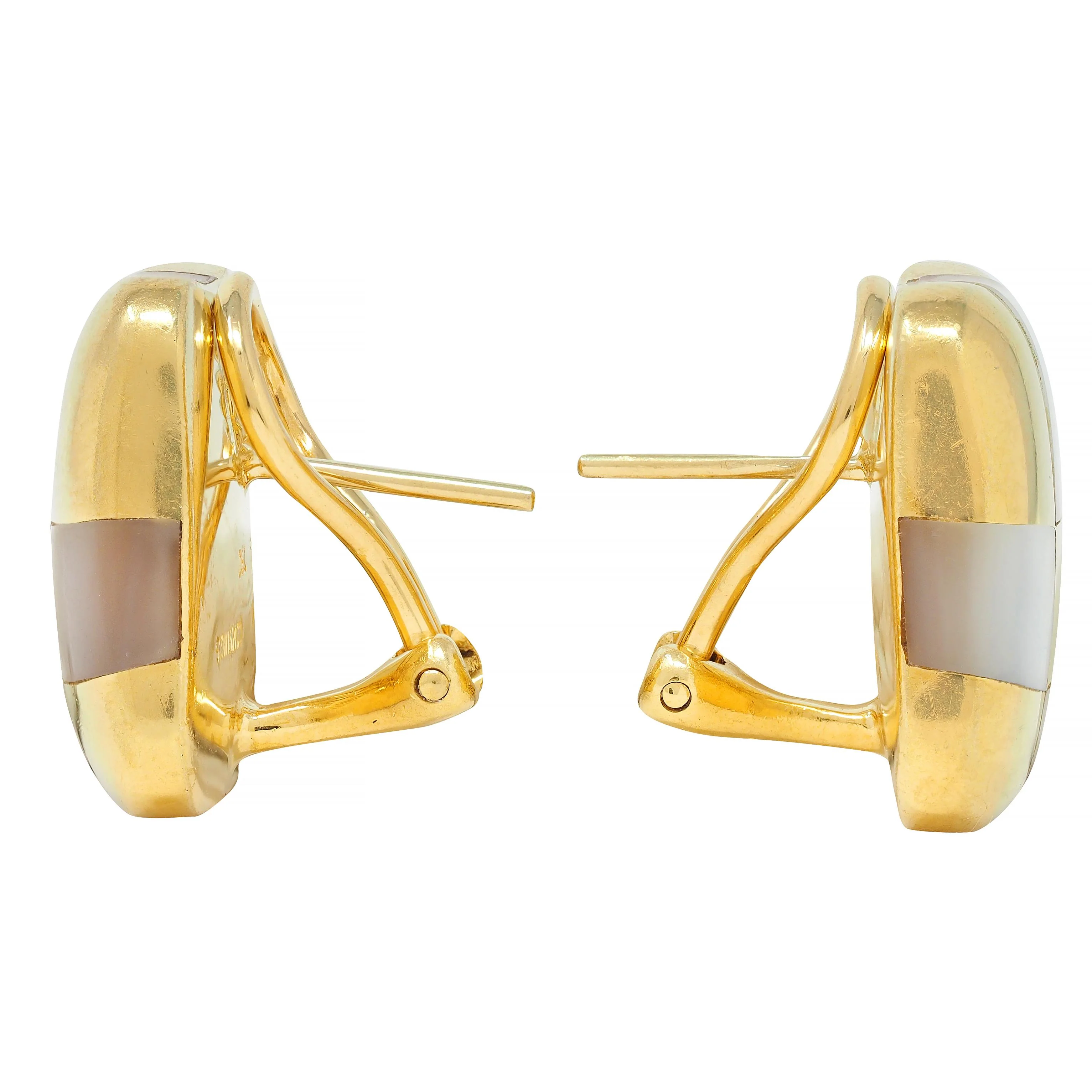 Angela Cummings 1980's Mother-Of-Pearl 18 Karat Gold Vintage Inlay Checkerboard Earrings - Image 3