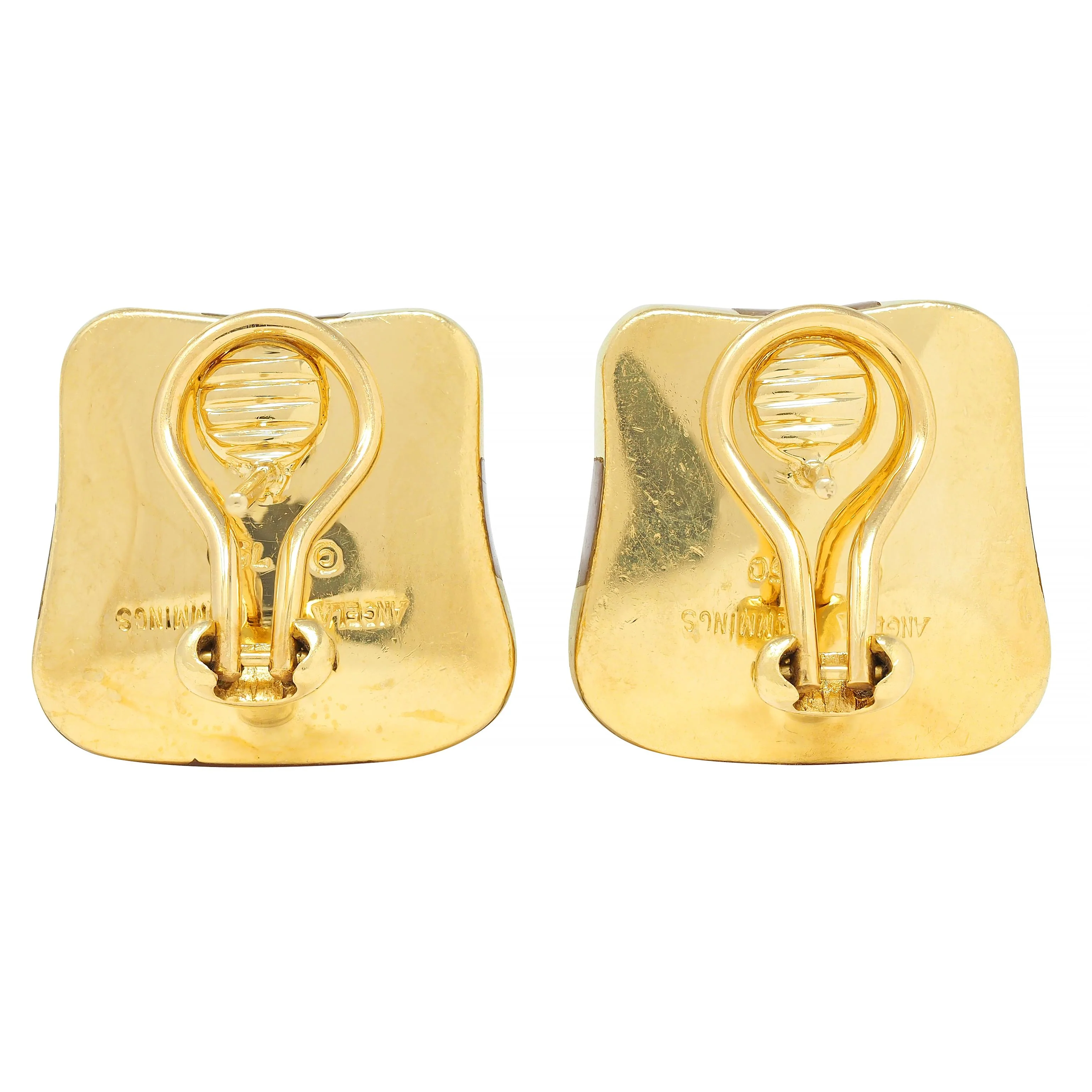 Angela Cummings 1980's Mother-Of-Pearl 18 Karat Gold Vintage Inlay Checkerboard Earrings - Image 4