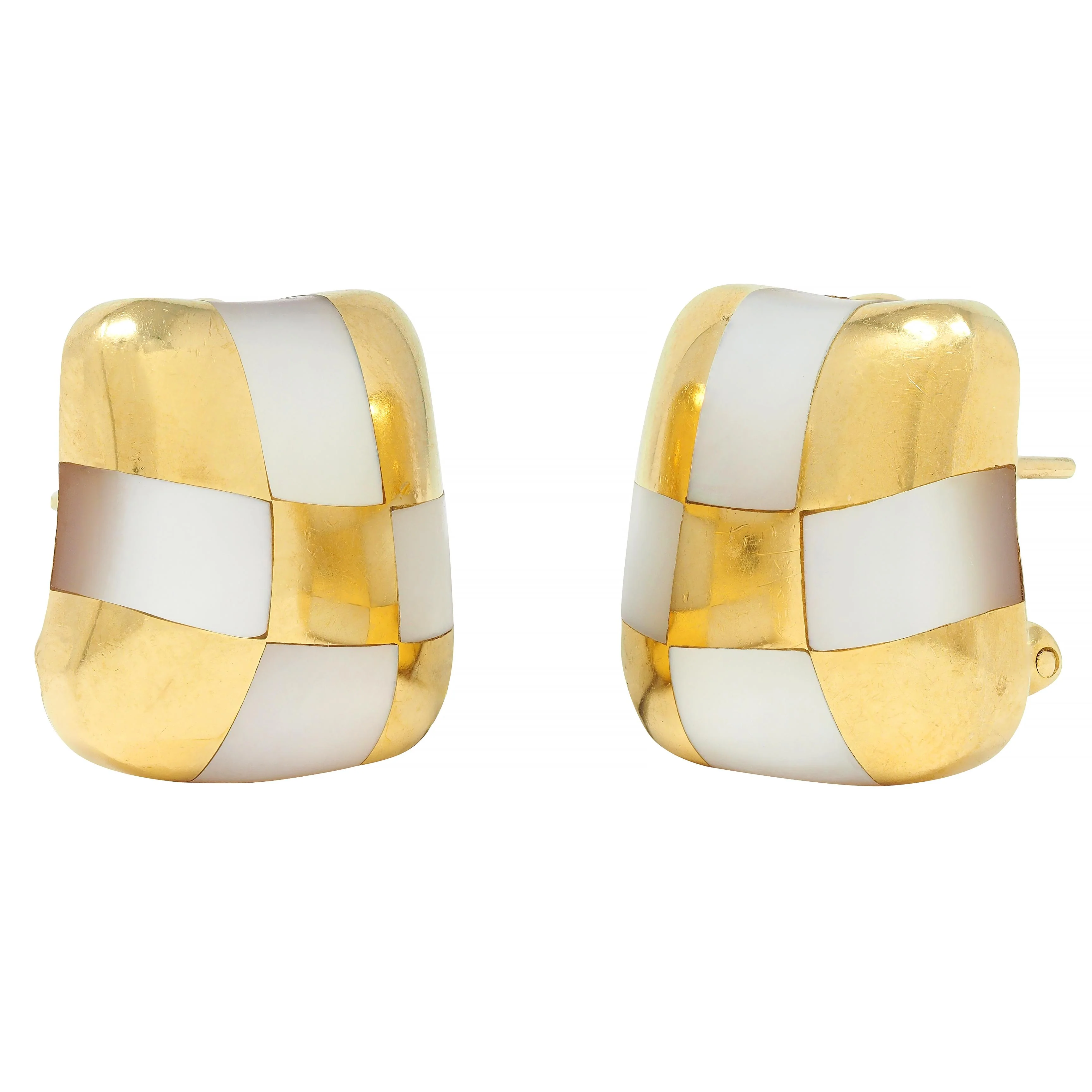 Angela Cummings 1980's Mother-Of-Pearl 18 Karat Gold Vintage Inlay Checkerboard Earrings - Image 5