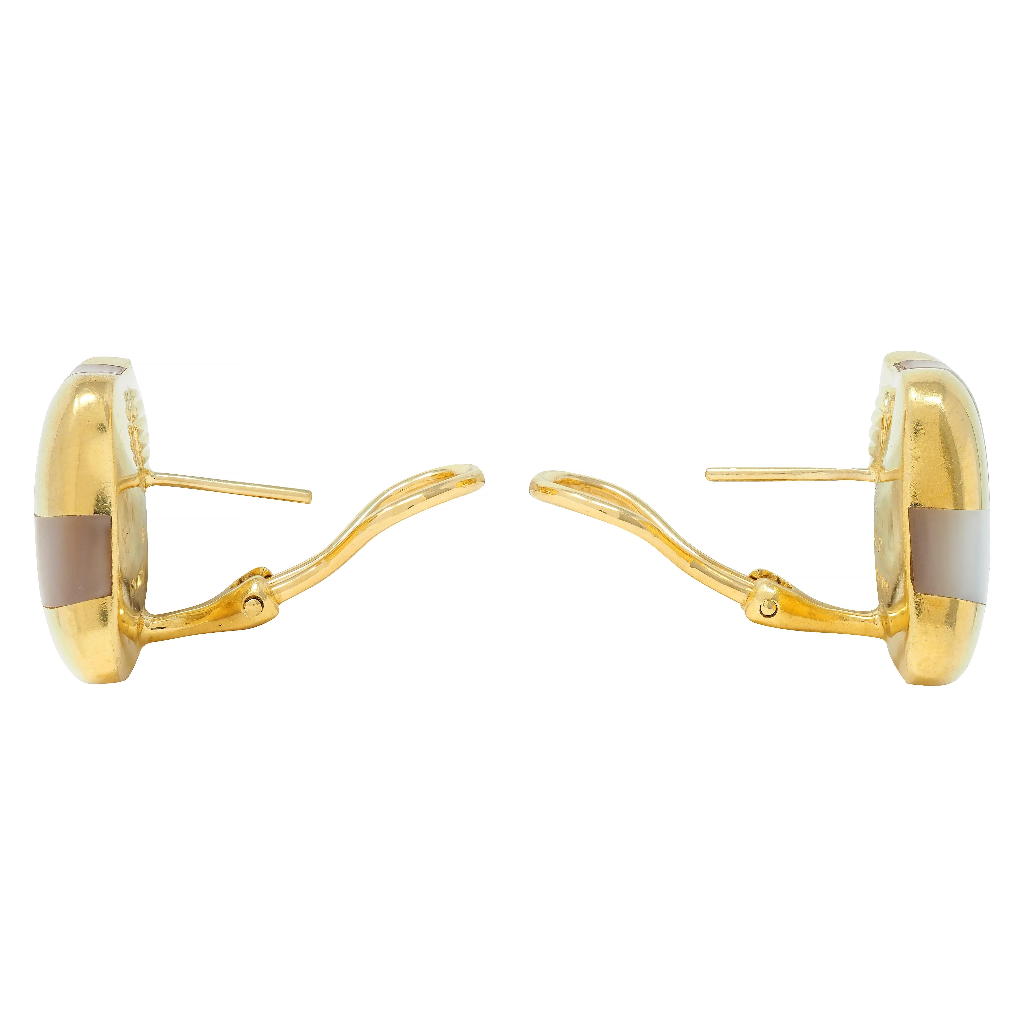 Angela Cummings 1980's Mother-Of-Pearl 18 Karat Gold Vintage Inlay Checkerboard Earrings - Image 6