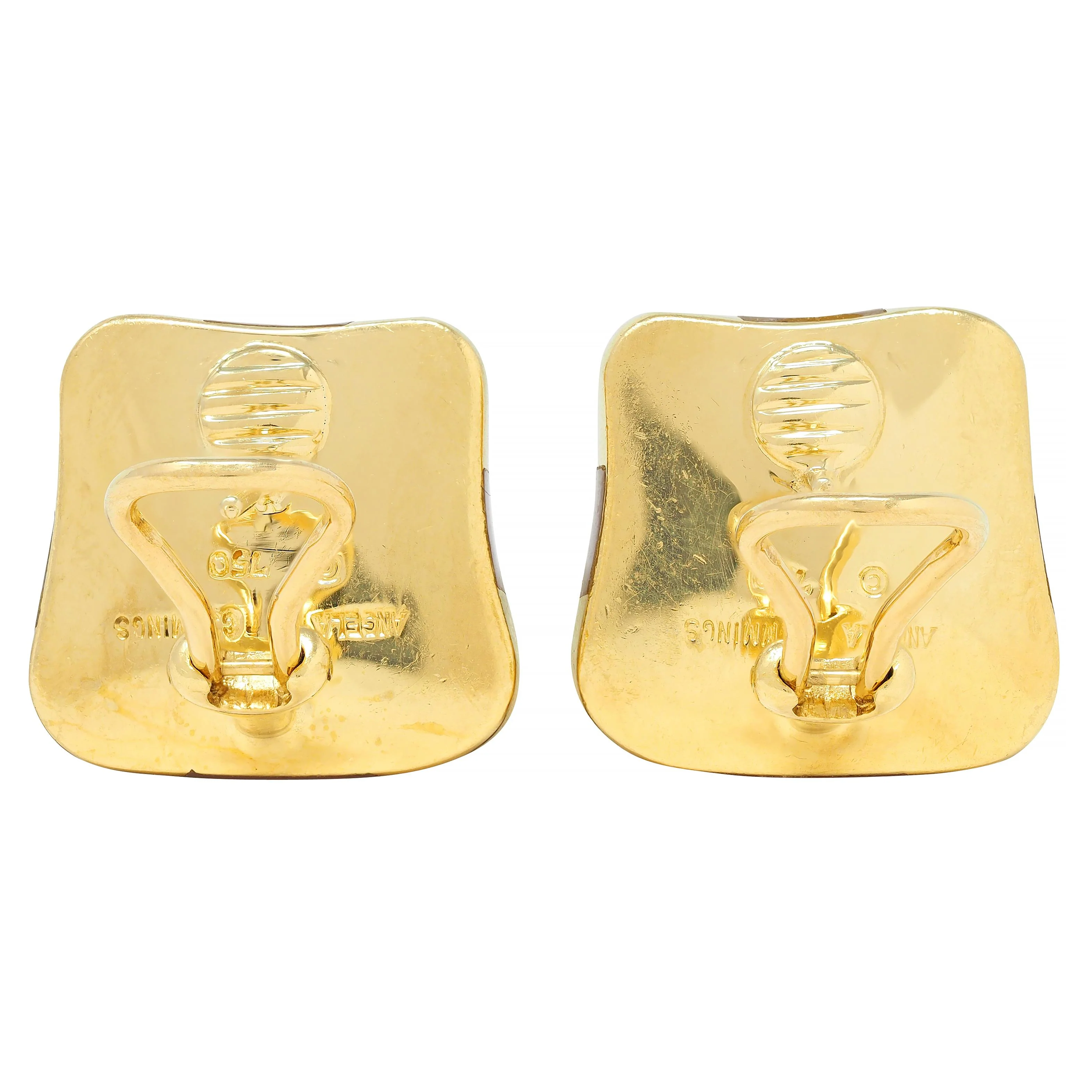 Angela Cummings 1980's Mother-Of-Pearl 18 Karat Gold Vintage Inlay Checkerboard Earrings - Image 7
