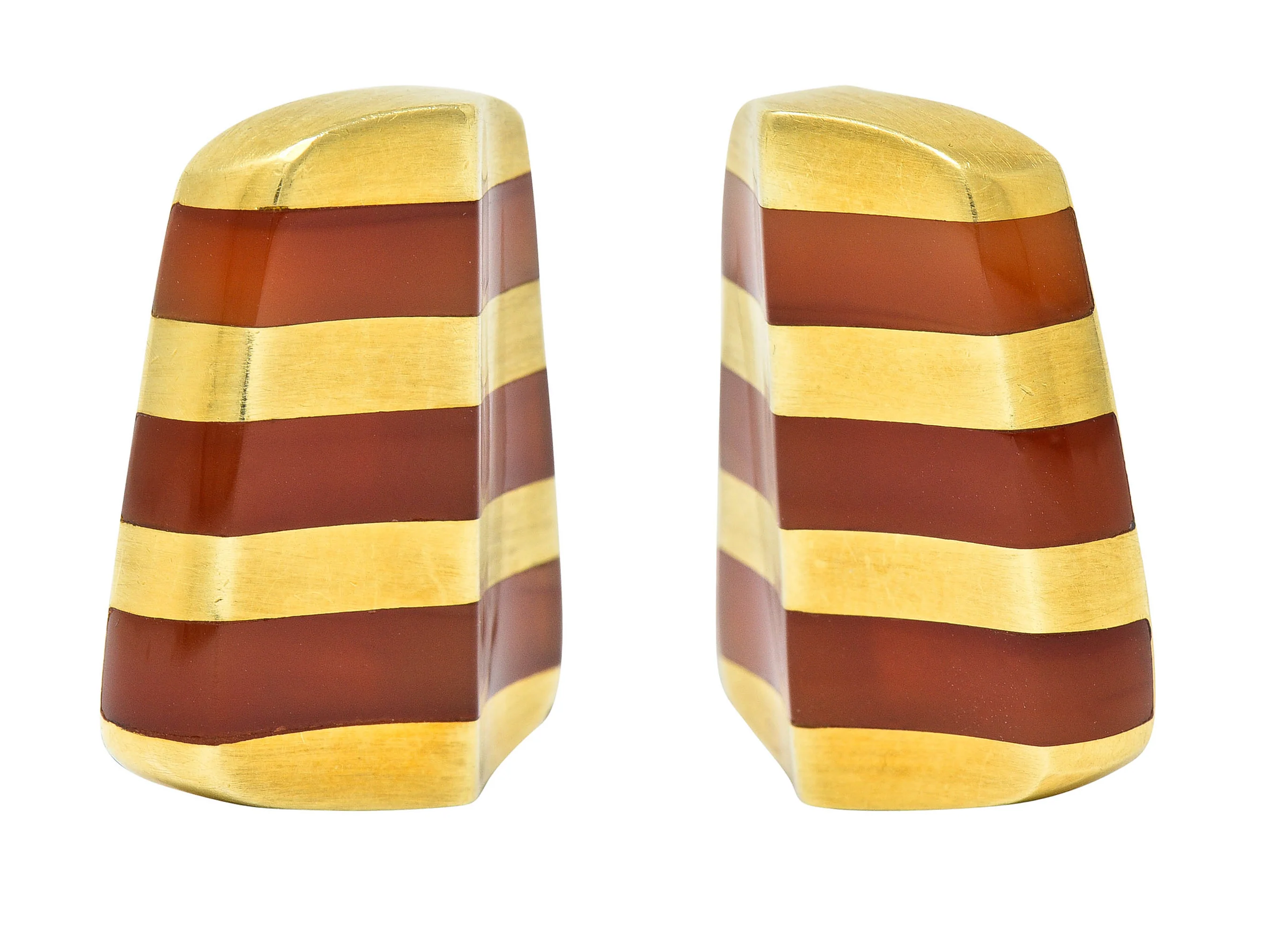 Angela Cummings Carnelian 18 Karat Gold Striped Ear-Clip Earrings - Image 8