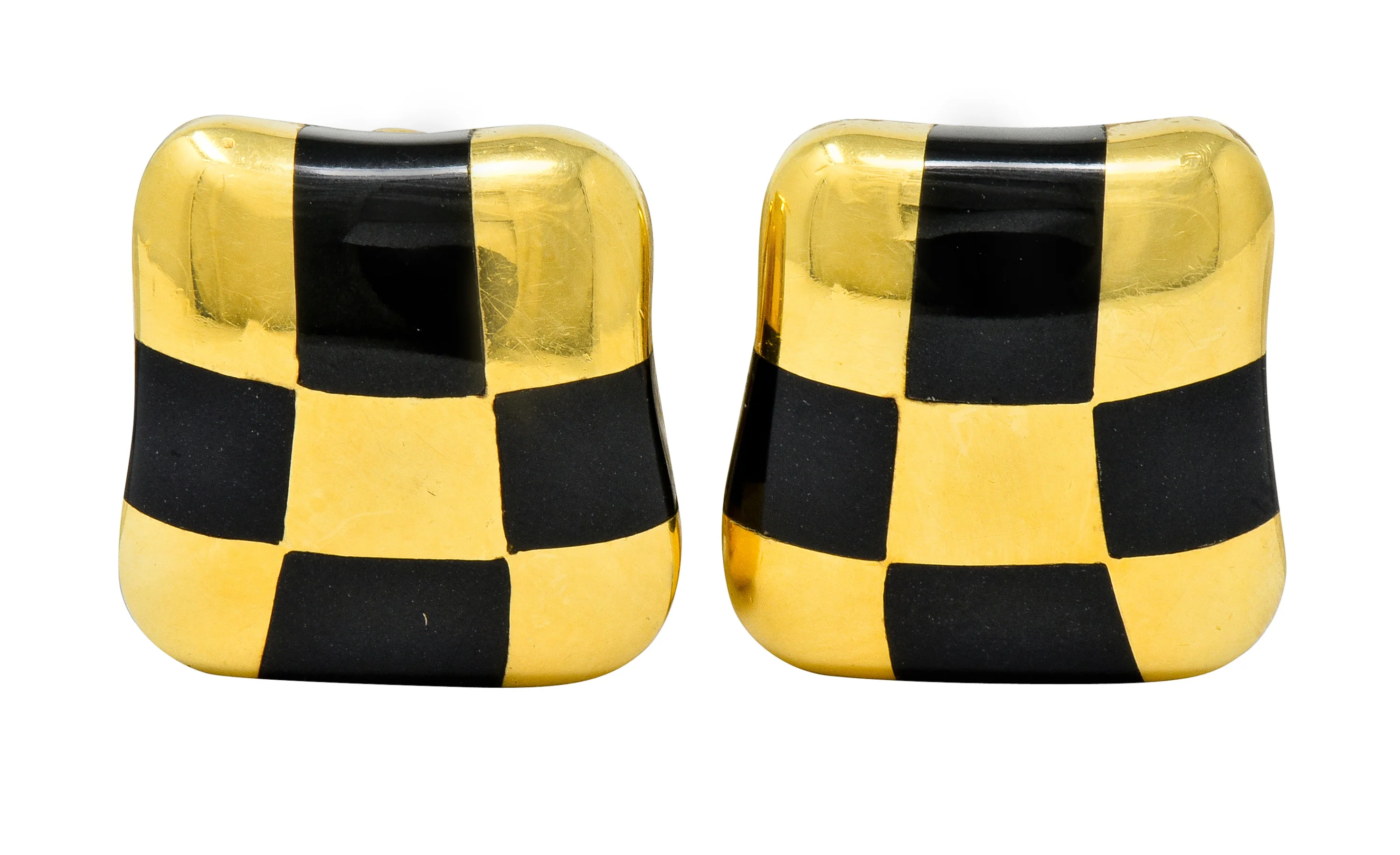 Angela Cummings Enamel 18 Karat Gold Checkerboard Ear-Clip Earrings