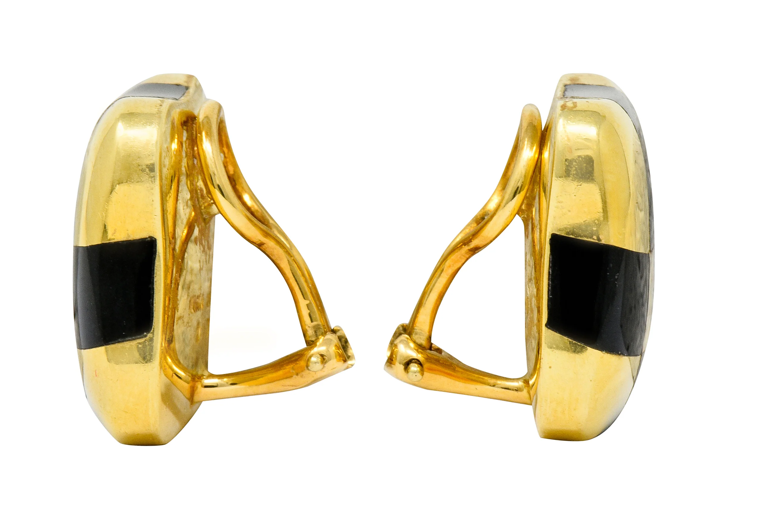 Angela Cummings Enamel 18 Karat Gold Checkerboard Ear-Clip Earrings - Image 2