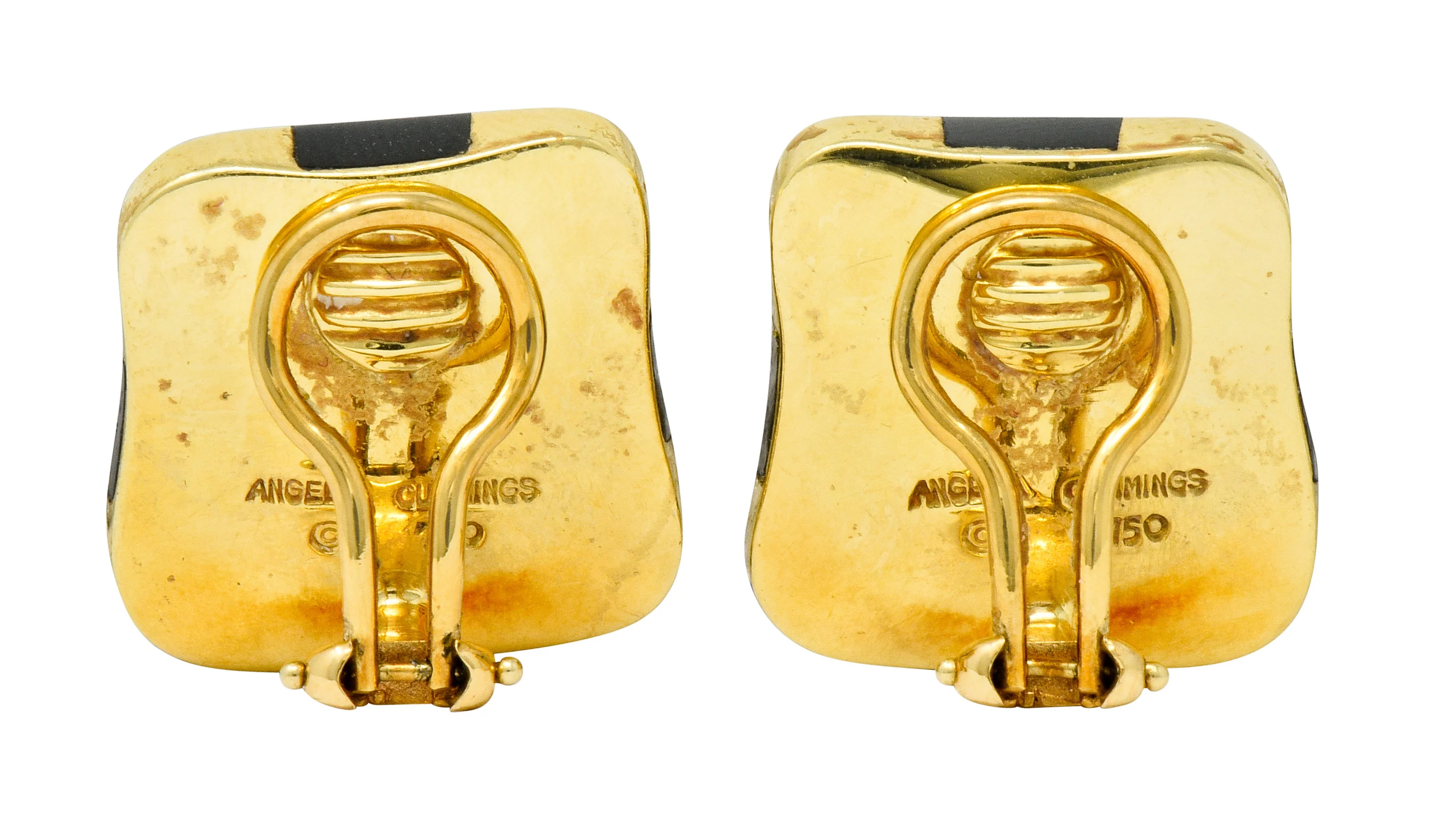Angela Cummings Enamel 18 Karat Gold Checkerboard Ear-Clip Earrings - Image 7