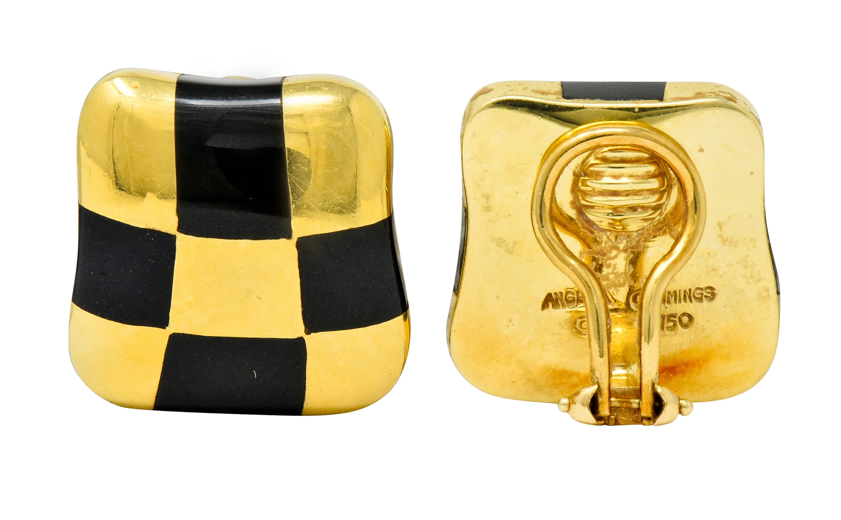 Angela Cummings Enamel 18 Karat Gold Checkerboard Ear-Clip Earrings - Image 8