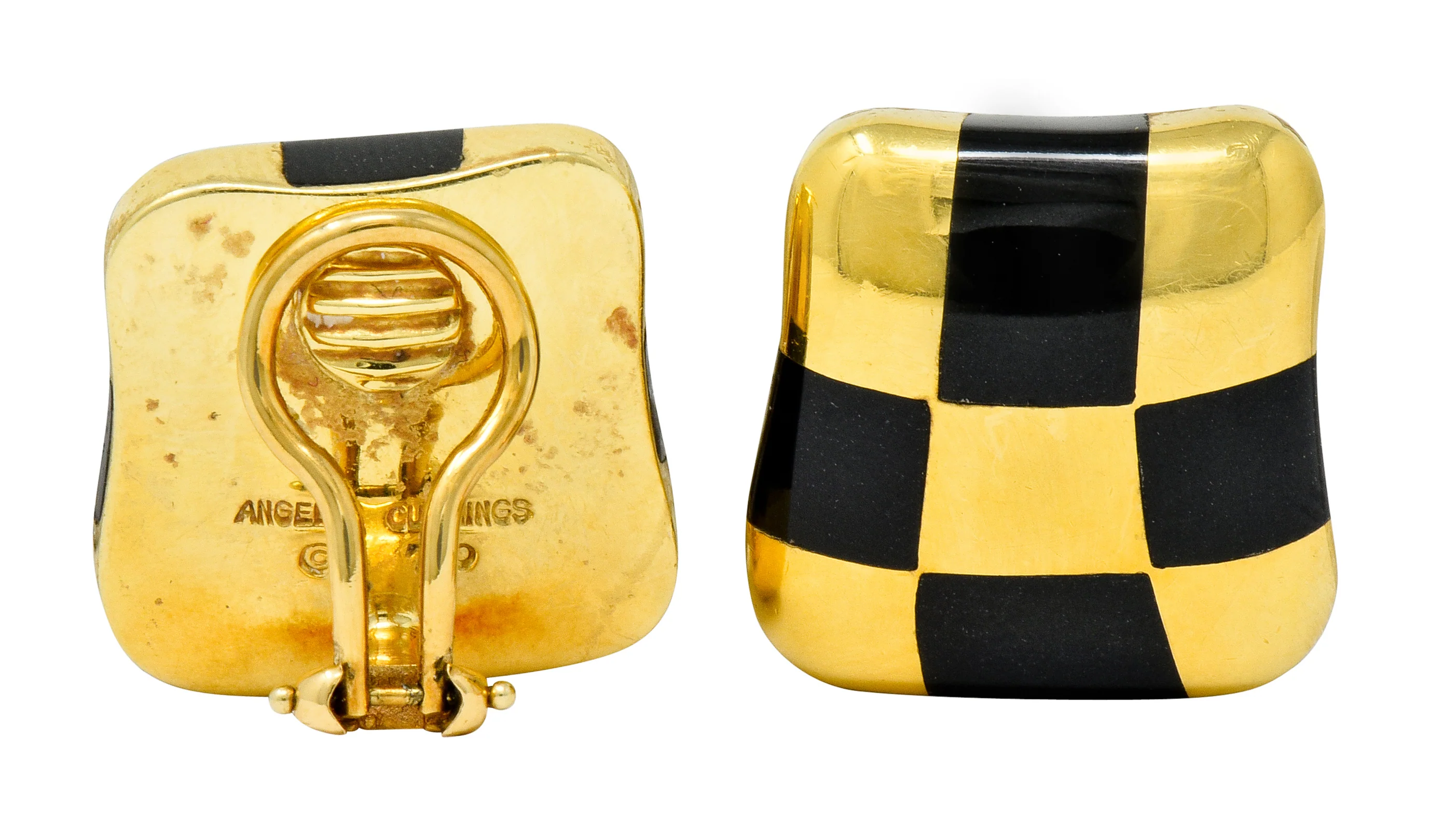 Angela Cummings Enamel 18 Karat Gold Checkerboard Ear-Clip Earrings - Image 9