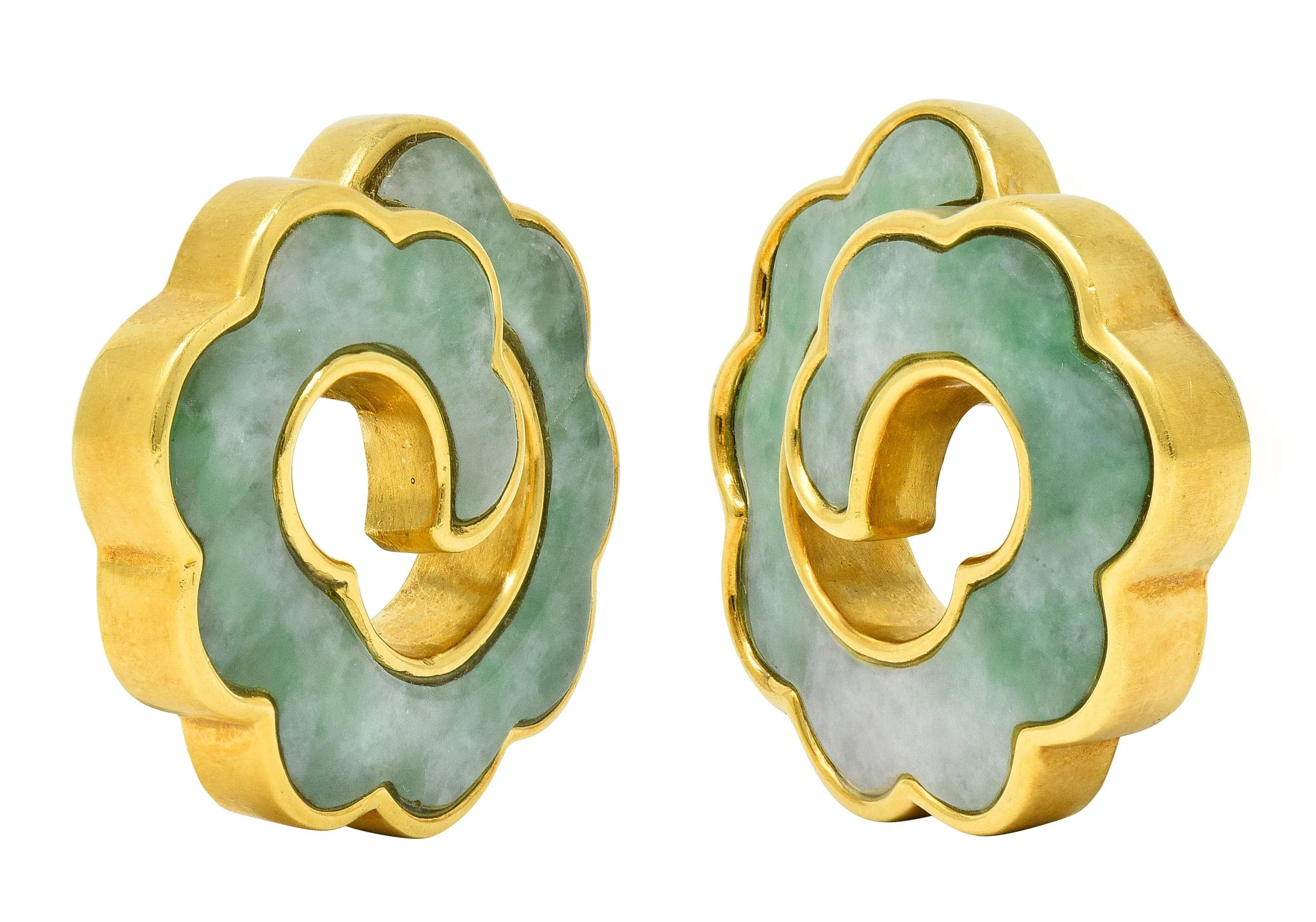 Angela Cummings Jade Inlay 18 Karat Yellow Gold Vintage Swirl Earrings - Image 2