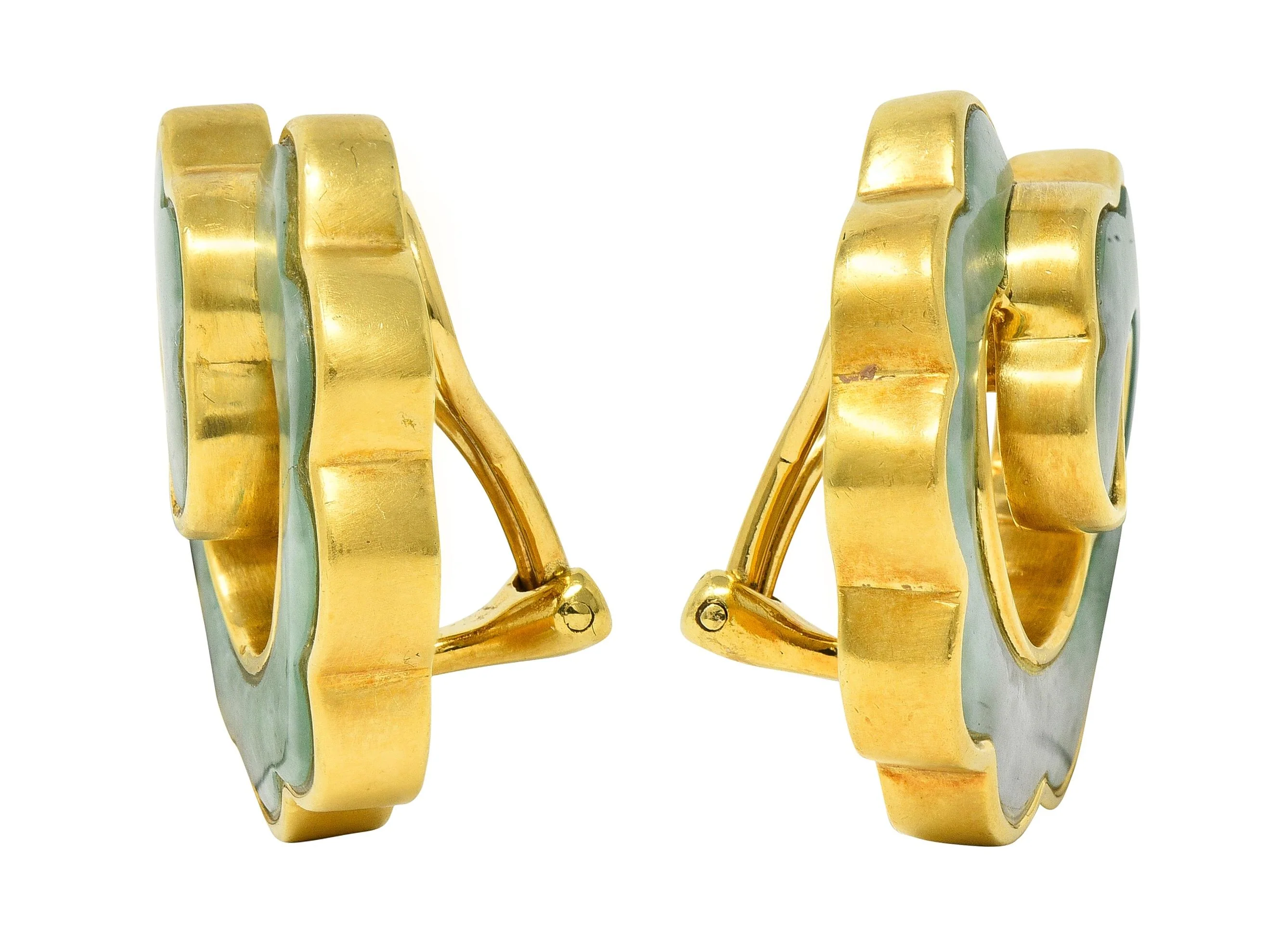 Angela Cummings Jade Inlay 18 Karat Yellow Gold Vintage Swirl Earrings - Image 4