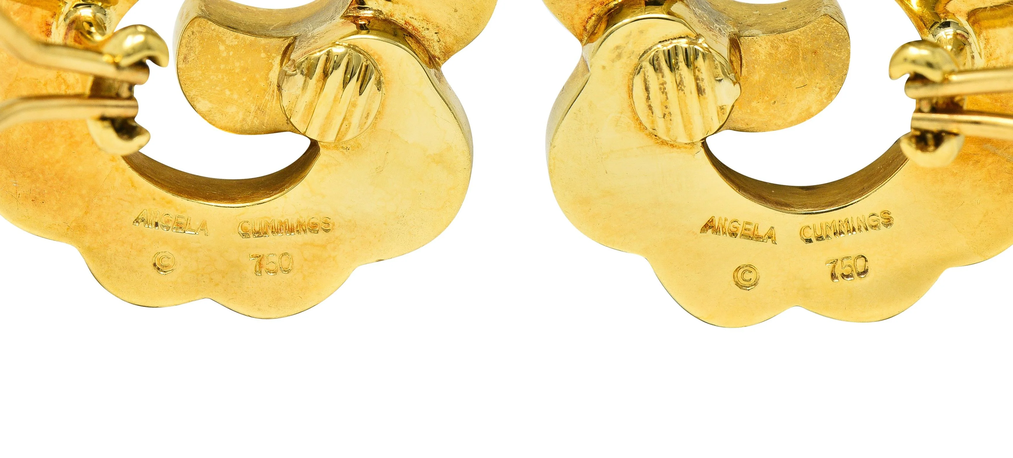 Angela Cummings Jade Inlay 18 Karat Yellow Gold Vintage Swirl Earrings - Image 7