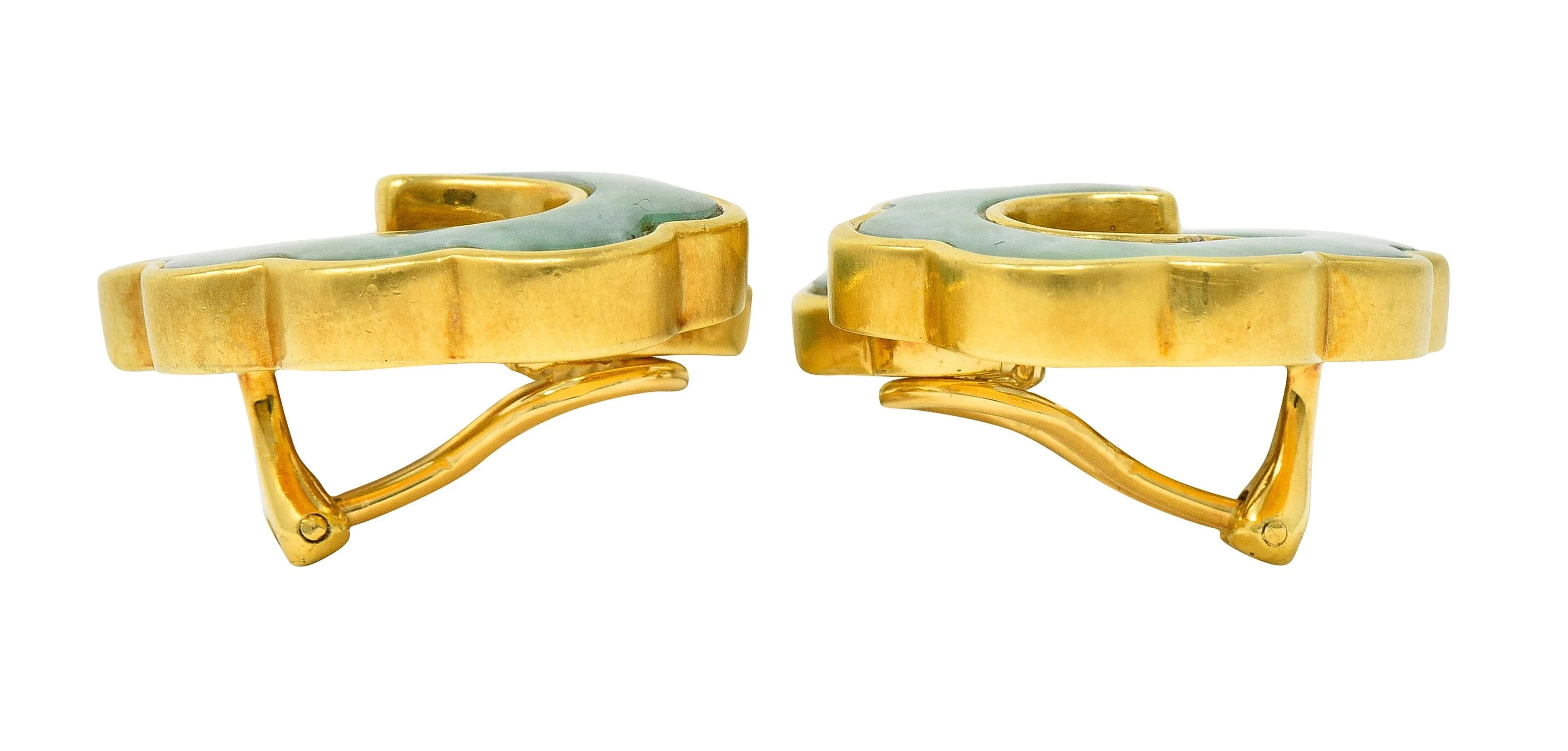 Angela Cummings Jade Inlay 18 Karat Yellow Gold Vintage Swirl Earrings - Image 9