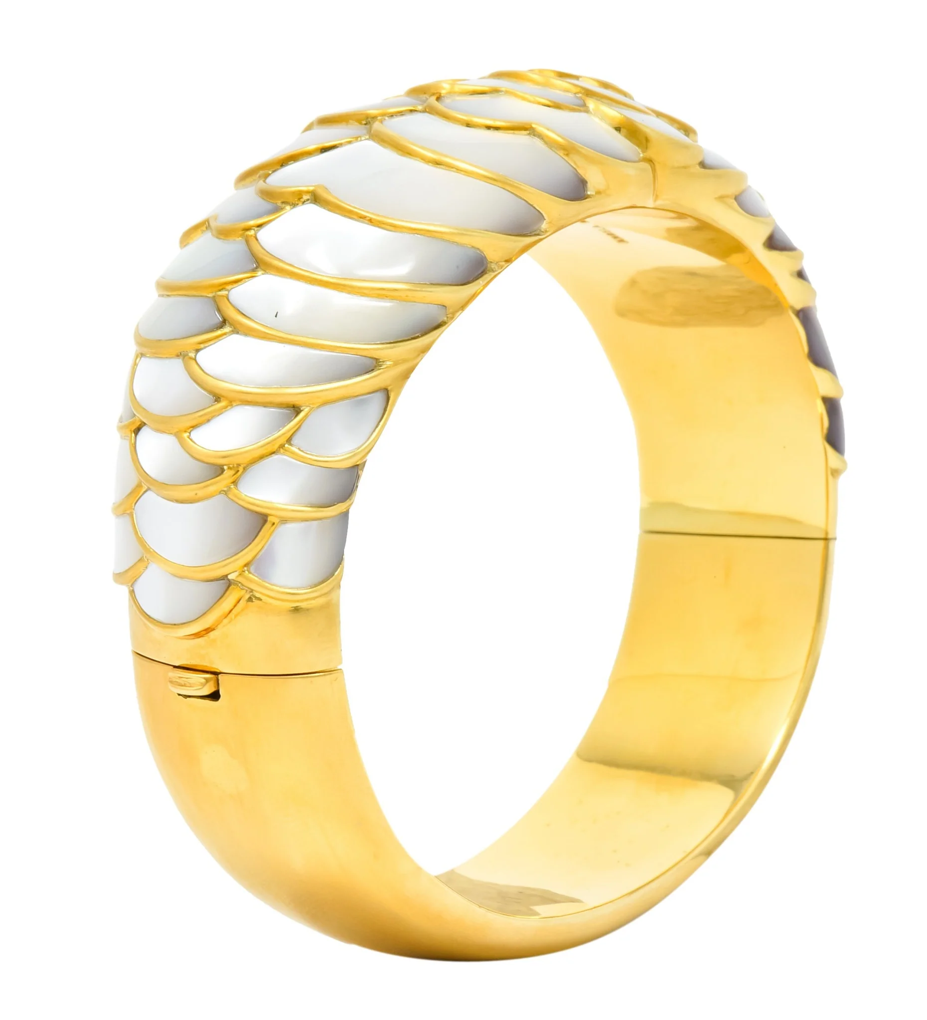 Angela Cummings Mother of Pearl 18 Karat Gold Floral Bangle Bracelet - Image 10