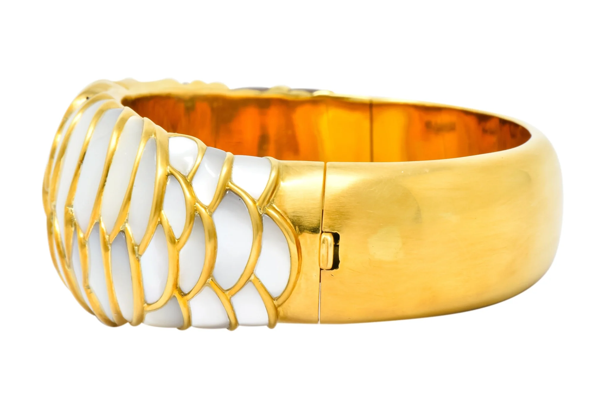 Angela Cummings Mother of Pearl 18 Karat Gold Floral Bangle Bracelet - Image 6