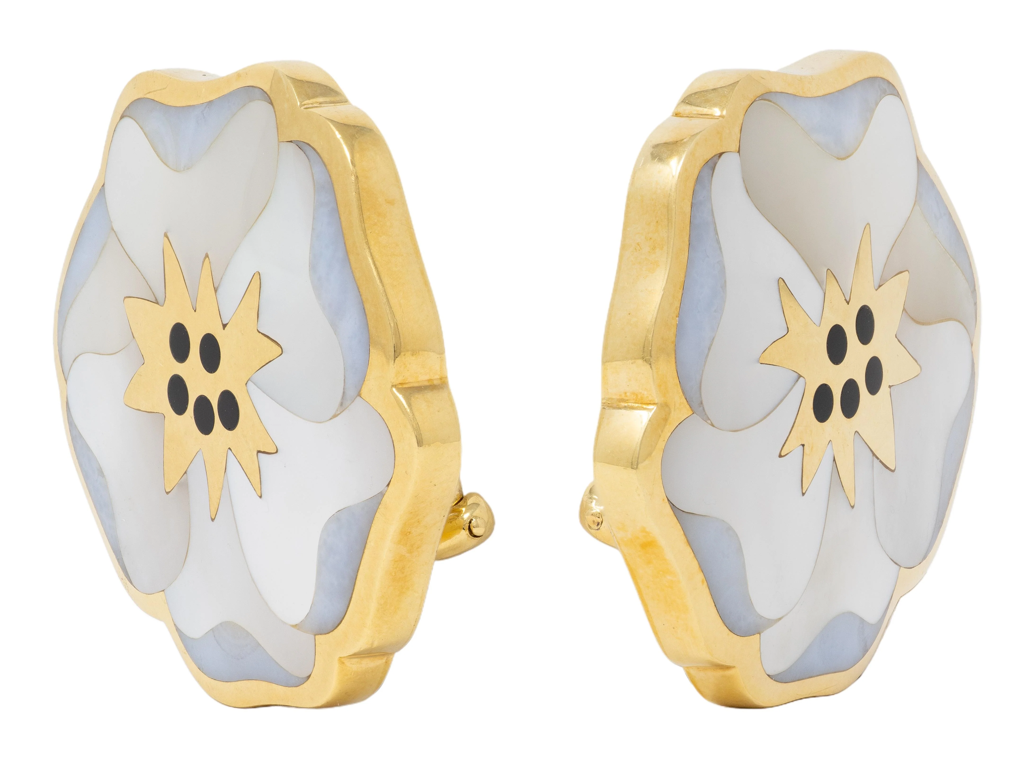 Angela Cummings Tiffany & Co. 1987 Multi-Gem Inlay 18 Karat Yellow Gold Vintage Allures Poppy Ear-Clip Earrings - Image 3