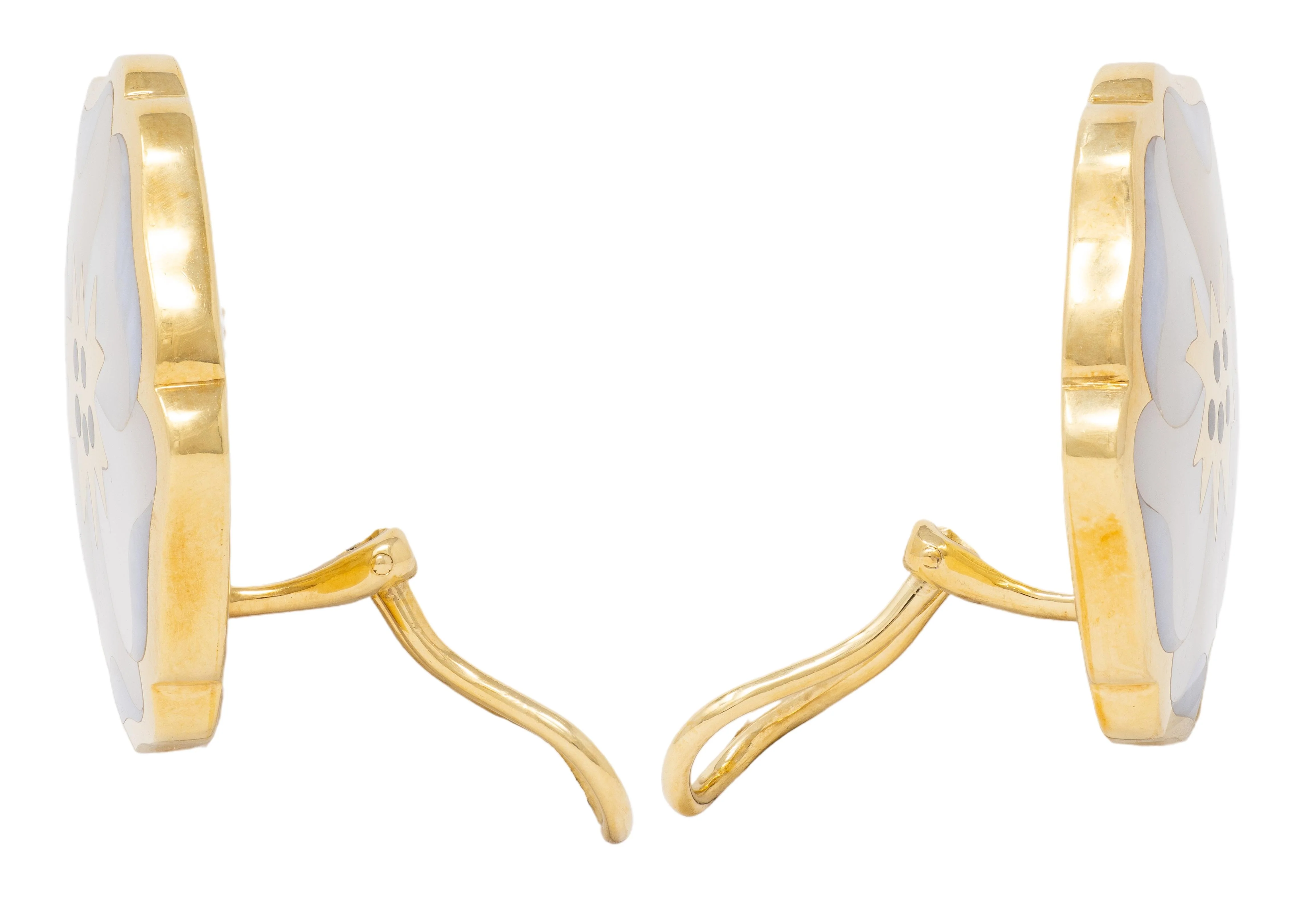Angela Cummings Tiffany & Co. 1987 Multi-Gem Inlay 18 Karat Yellow Gold Vintage Allures Poppy Ear-Clip Earrings - Image 4