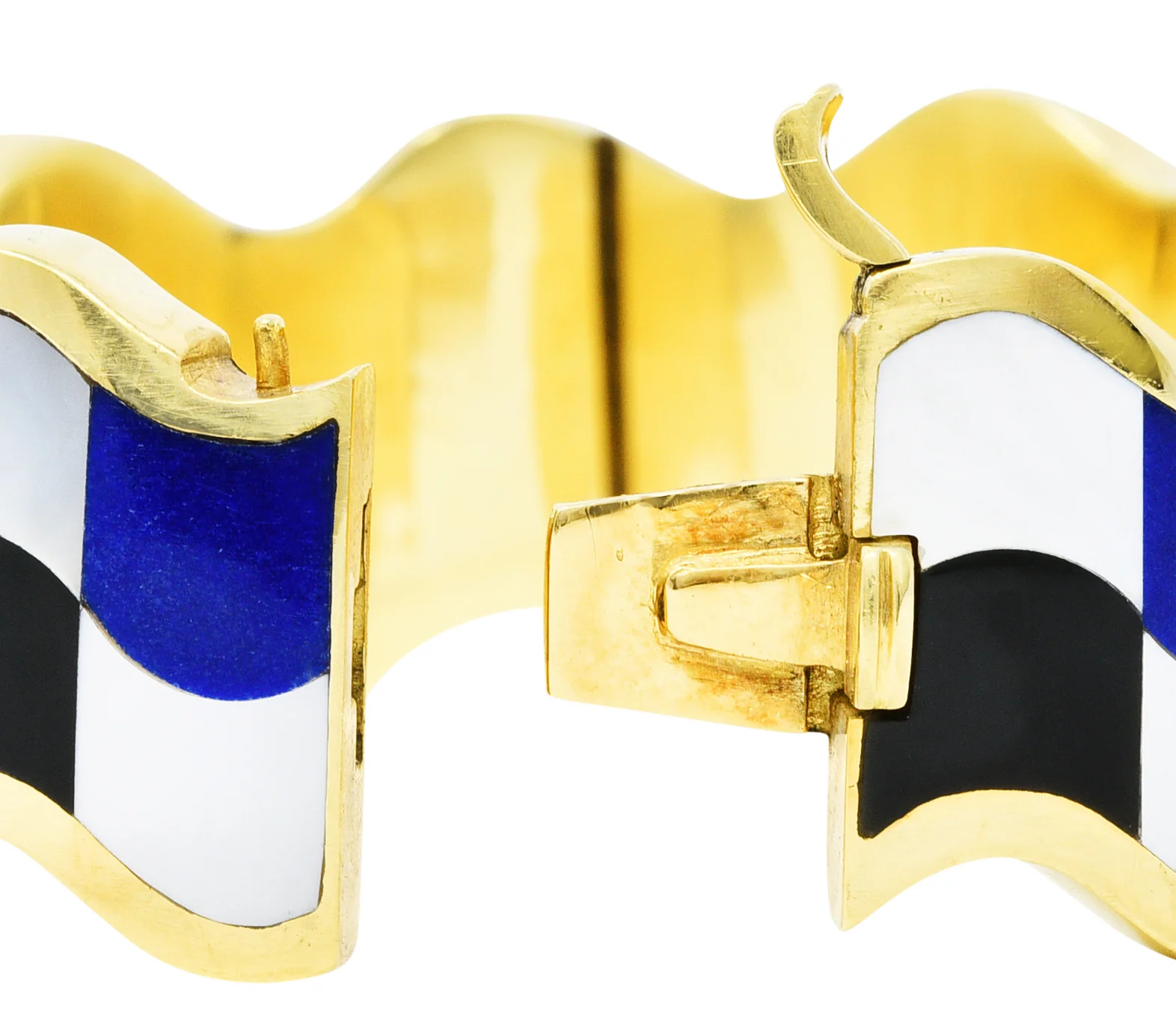 Angela Cummings Tiffany & Co. Inlaid Onyx Lapis Mother-Of-Pearl 18 Karat Gold Wave Bangle Bracelet - Image 8