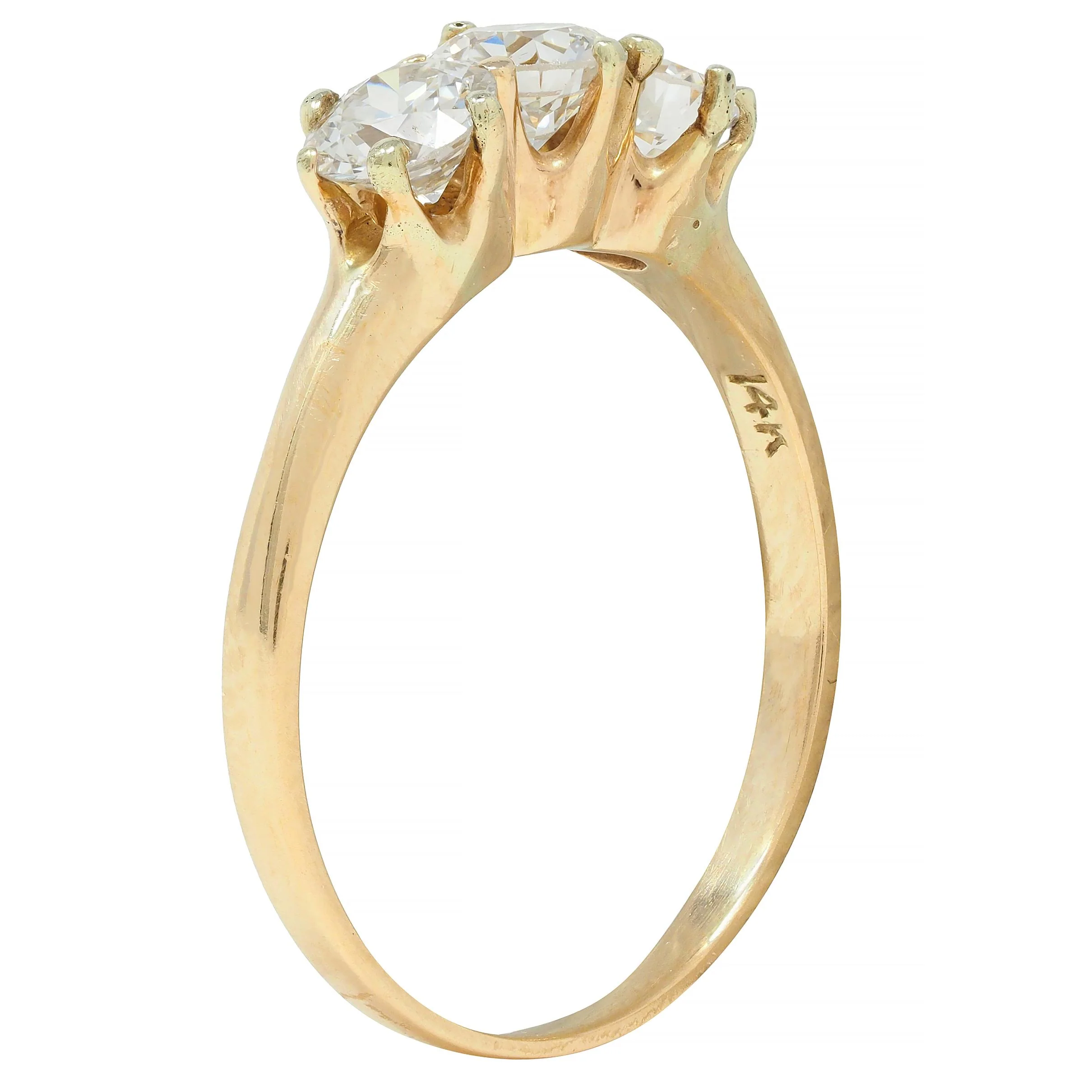 Antique 0.82 CTW Old European Cut Diamond 14 Karat Gold Three Stone Ring - Image 2