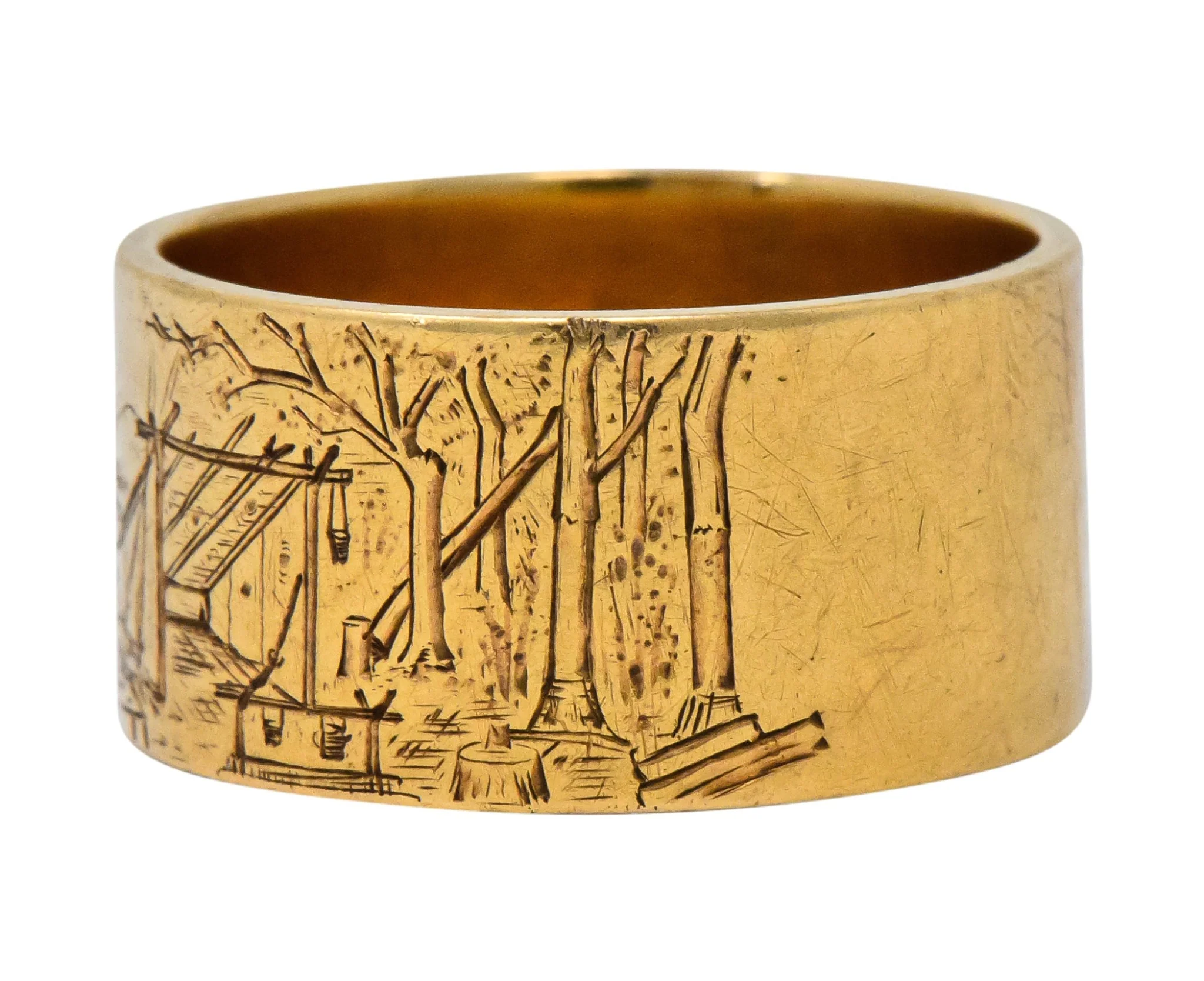 Antique 14 Karat Gold Etched Scenic Band Ring - Image 6