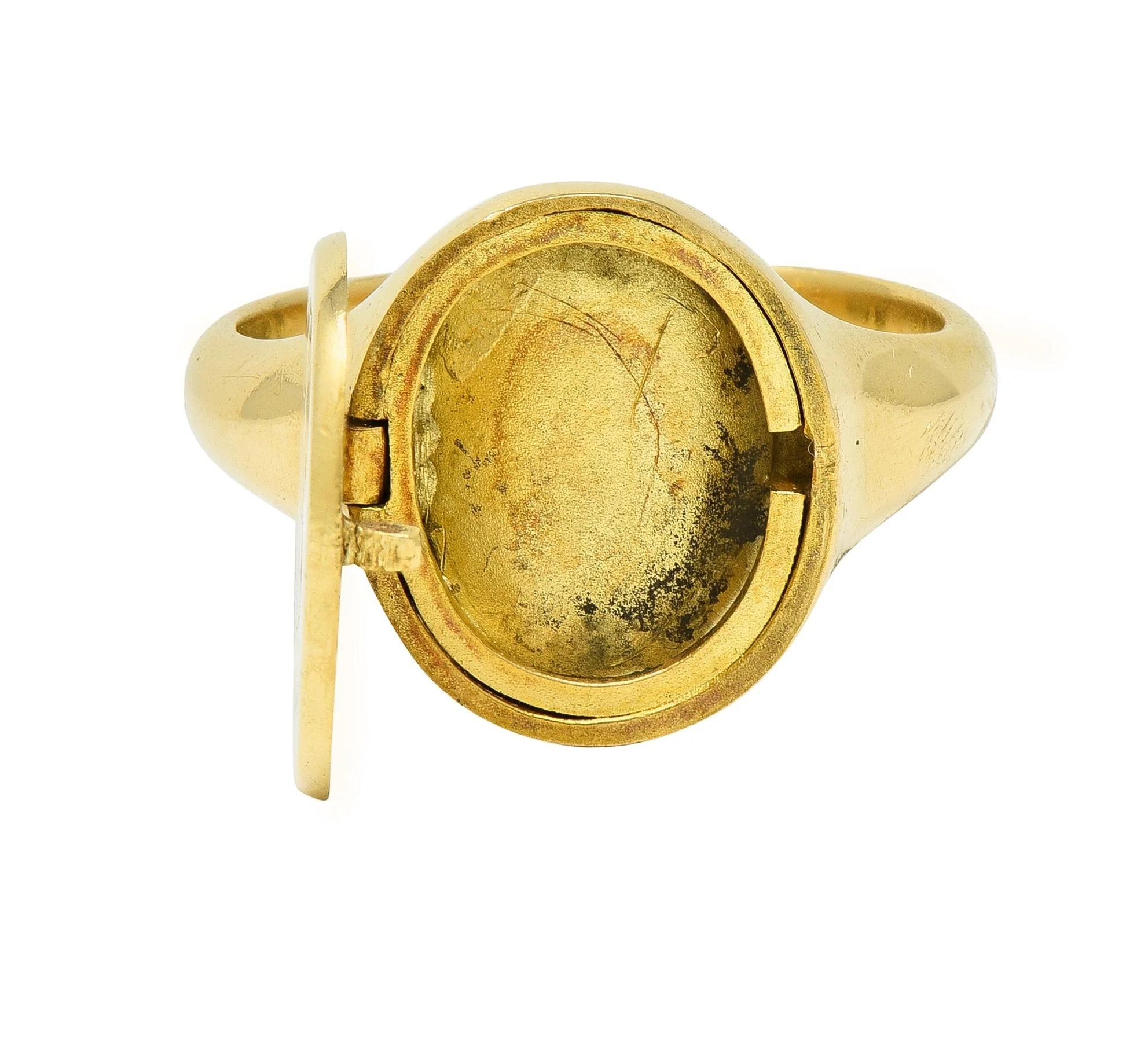 Antique 18 Karat Yellow Gold Monogram Signet Poison Hidden Compartment Ring - Image 2