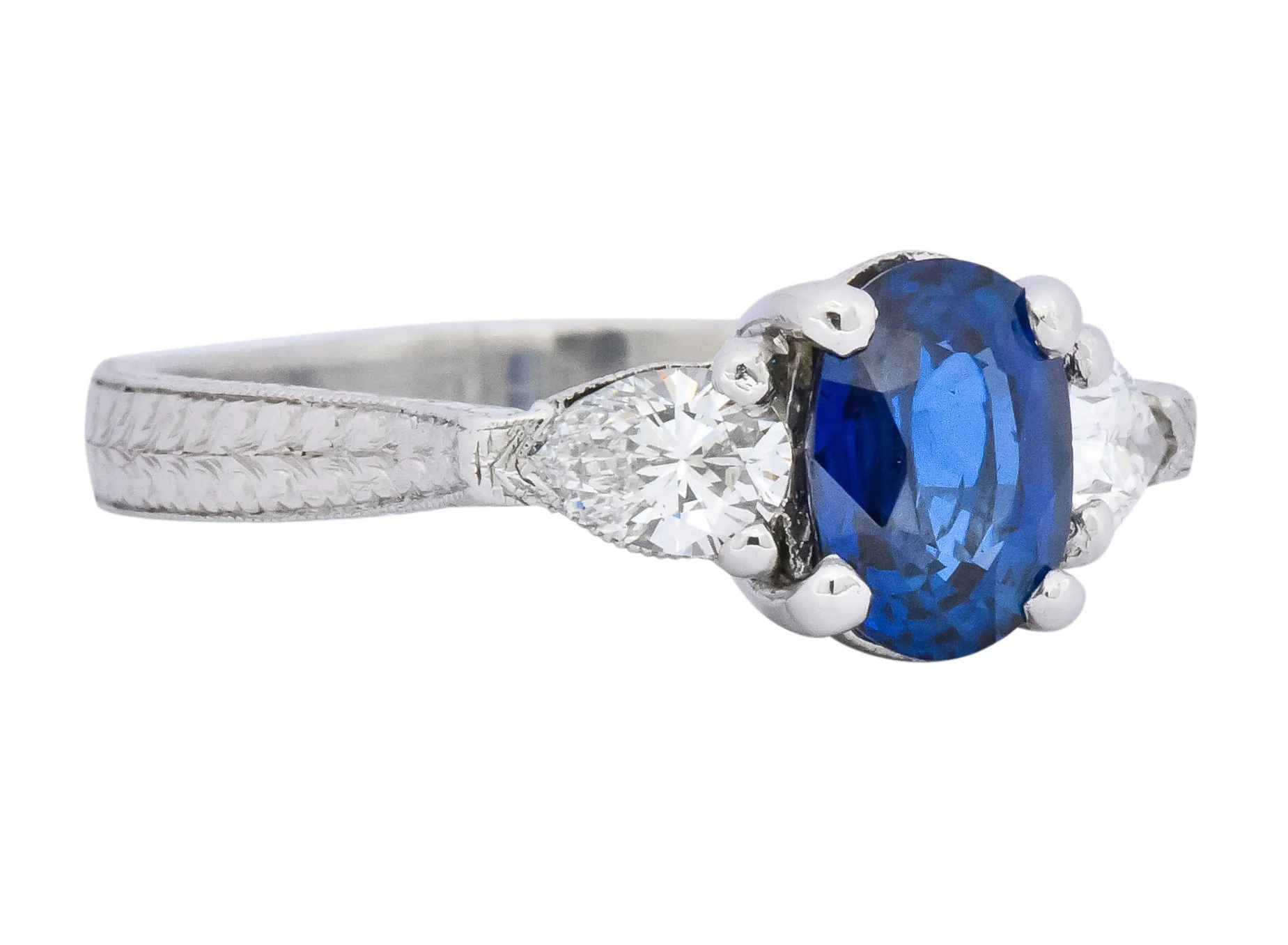 Antique 2.35 CTW Sapphire Diamond Gold Platinum Three Stone Ring - Image 2