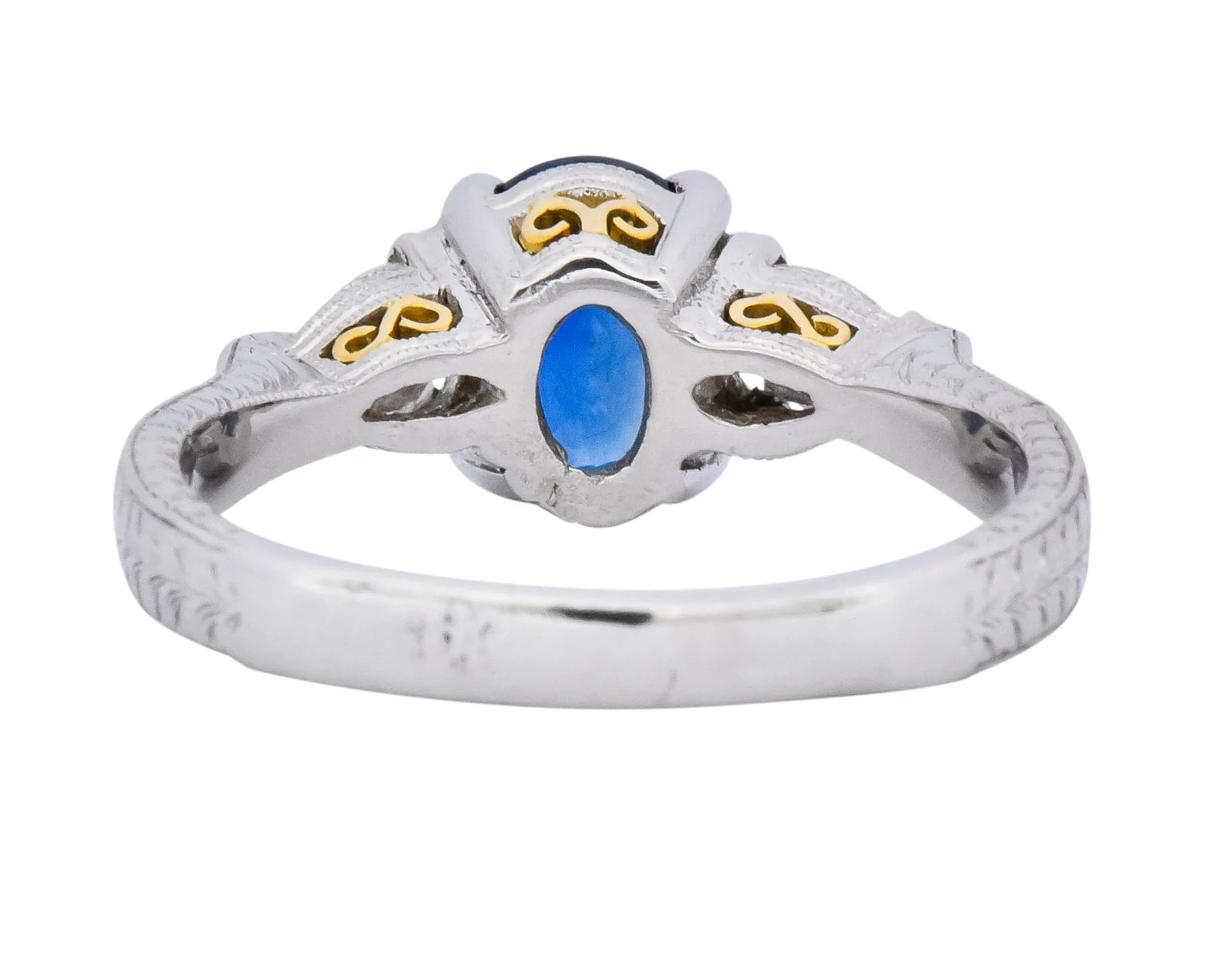 Antique 2.35 CTW Sapphire Diamond Gold Platinum Three Stone Ring - Image 4