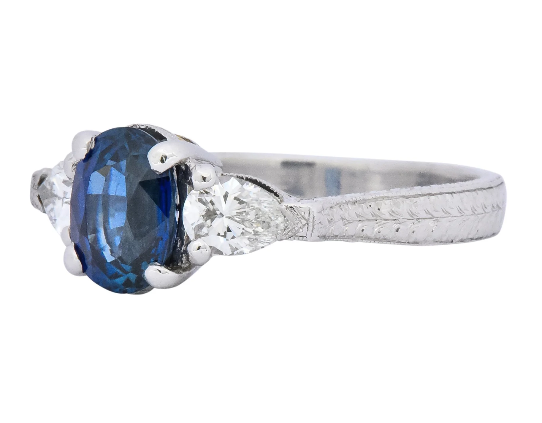 Antique 2.35 CTW Sapphire Diamond Gold Platinum Three Stone Ring - Image 6