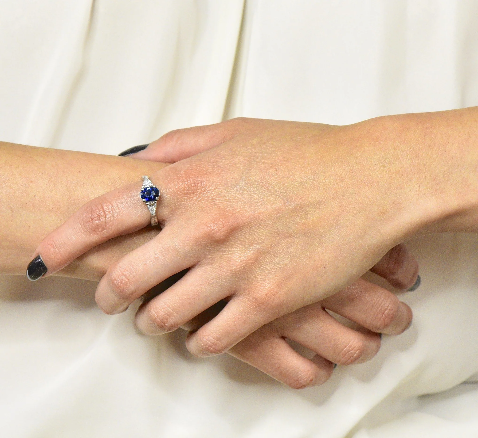 Antique 2.35 CTW Sapphire Diamond Gold Platinum Three Stone Ring - Image 9