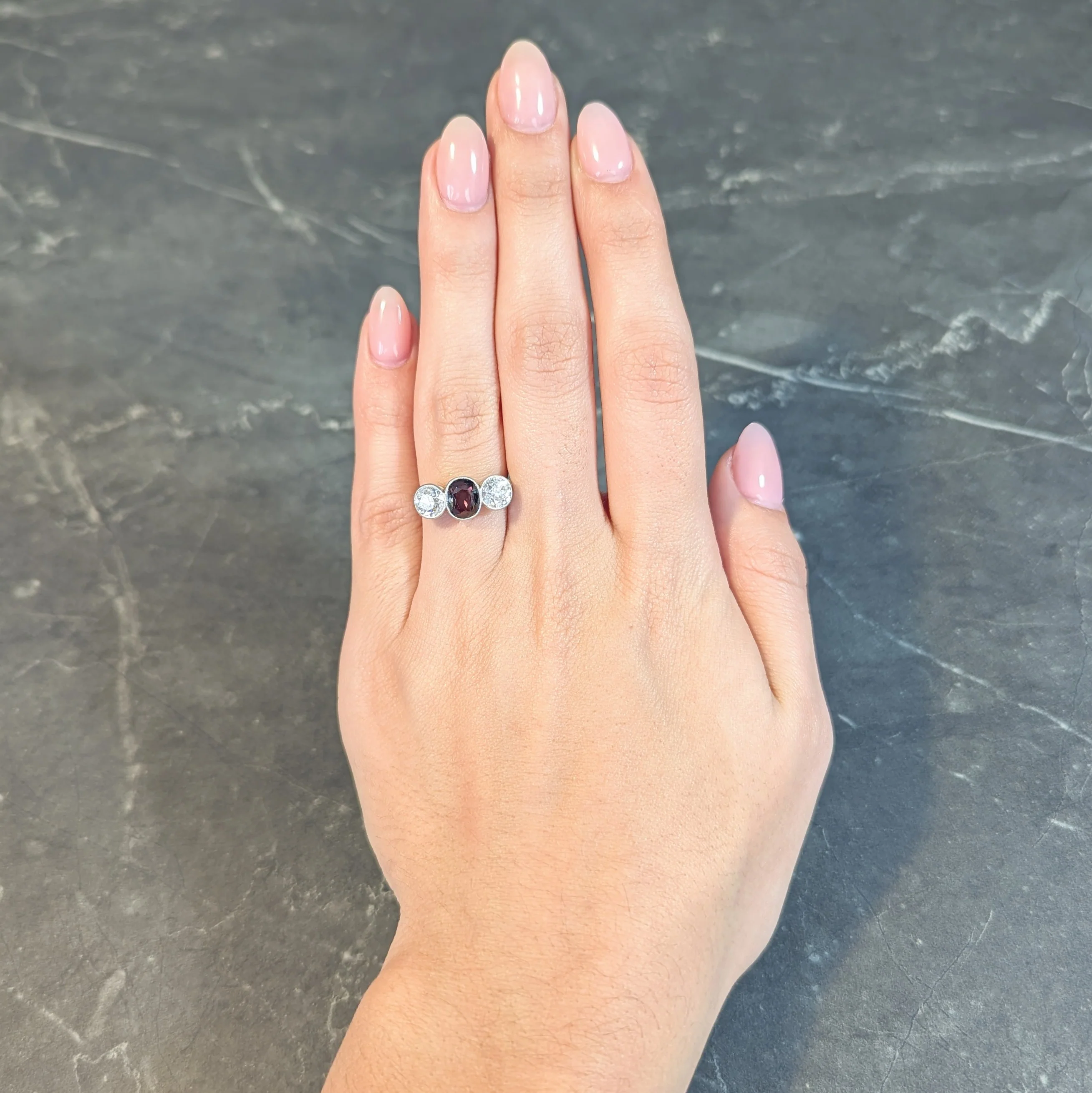 Antique 3.30 CTW Color-Change Ceylon Alexandrite Diamond Platinum Scrolling Three Stone Ring GIA - Image 13