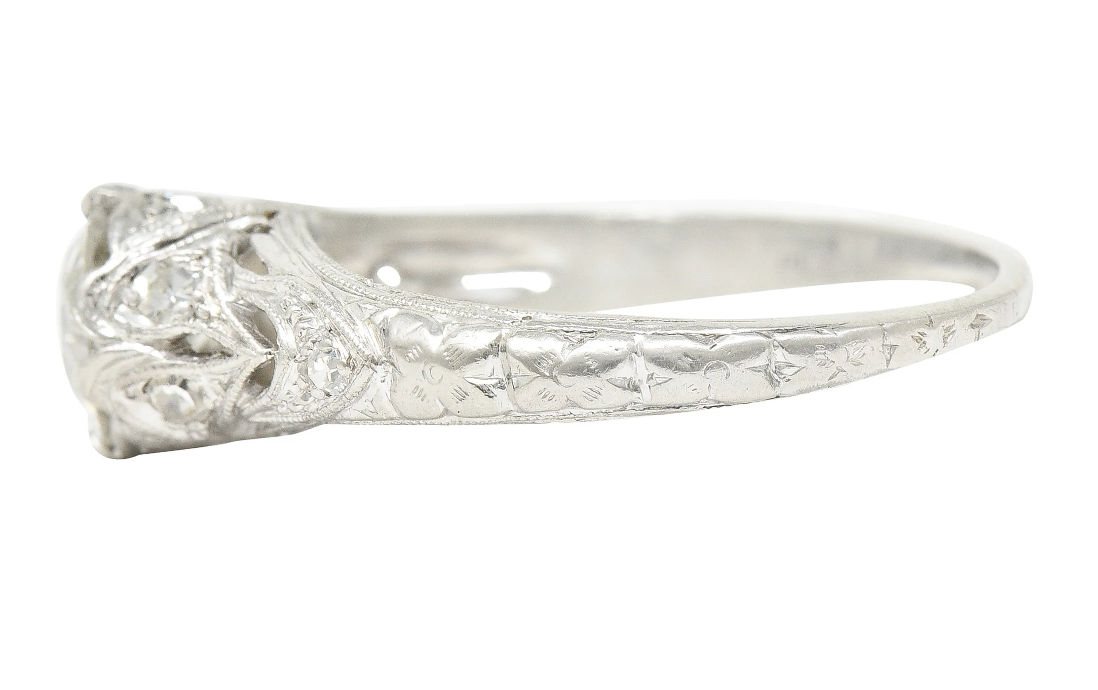 Antique Art Deco 1.27 CTW Old European Cut Diamond Platinum Floral Engagement Ring - Image 6