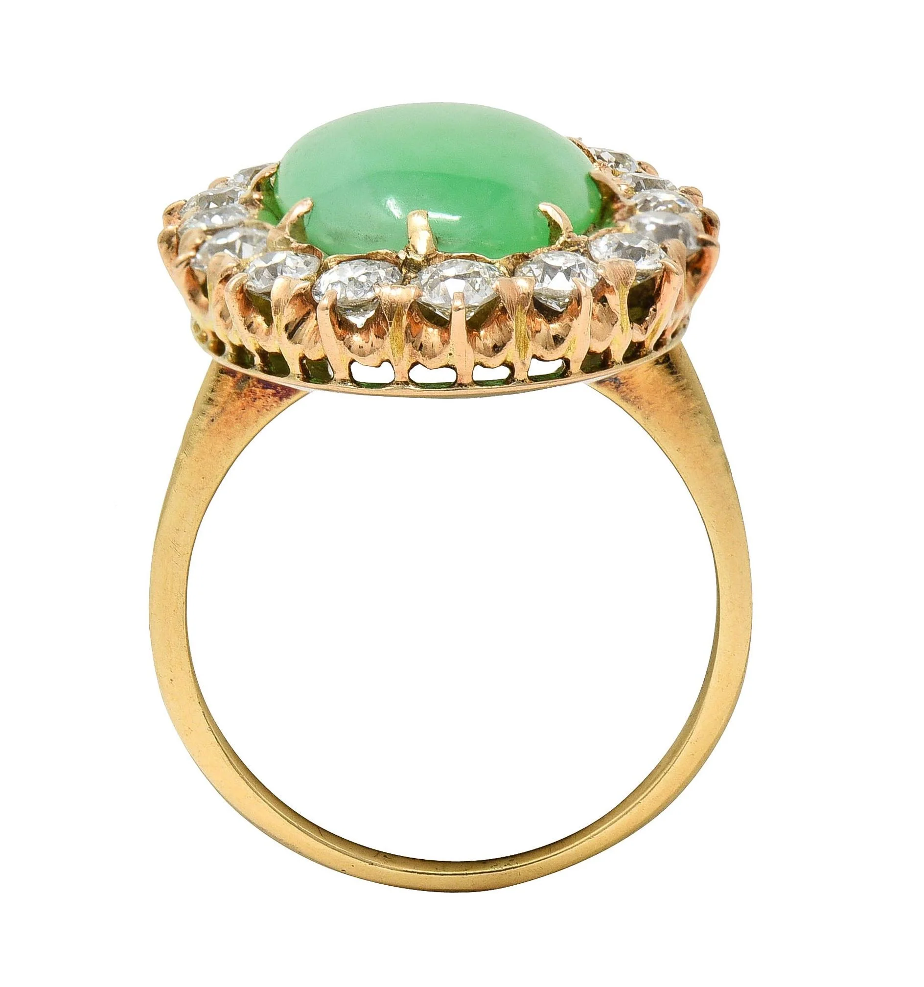 Antique Jadeite Jade 1.60 CTW Diamond 14 Karat Yellow Gold Halo Ring GIA - Image 8