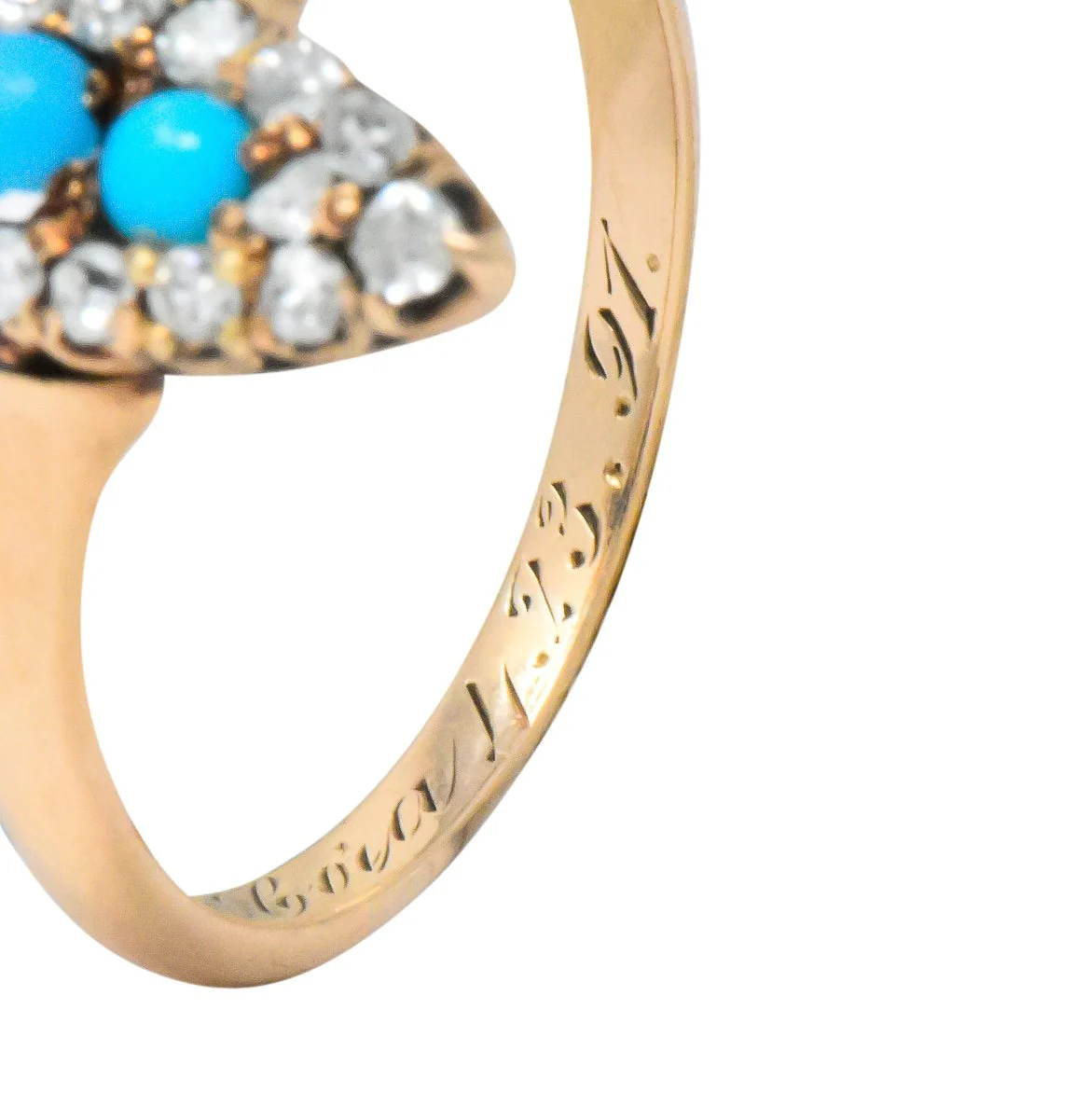 Antique Victorian 0.30 CTW Diamond Turquoise 14 Karat Gold Navette Ring - Image 10