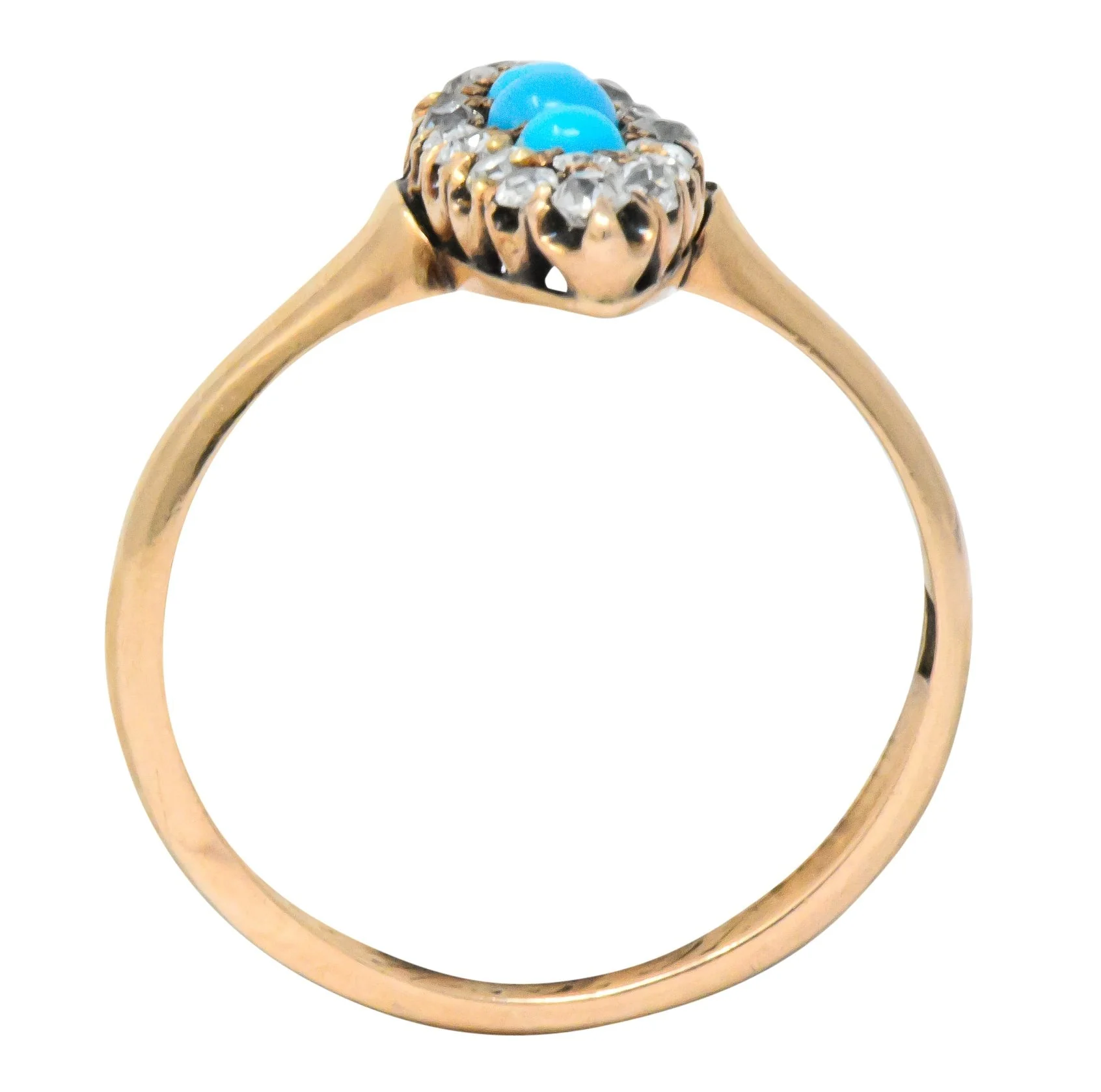 Antique Victorian 0.30 CTW Diamond Turquoise 14 Karat Gold Navette Ring - Image 8