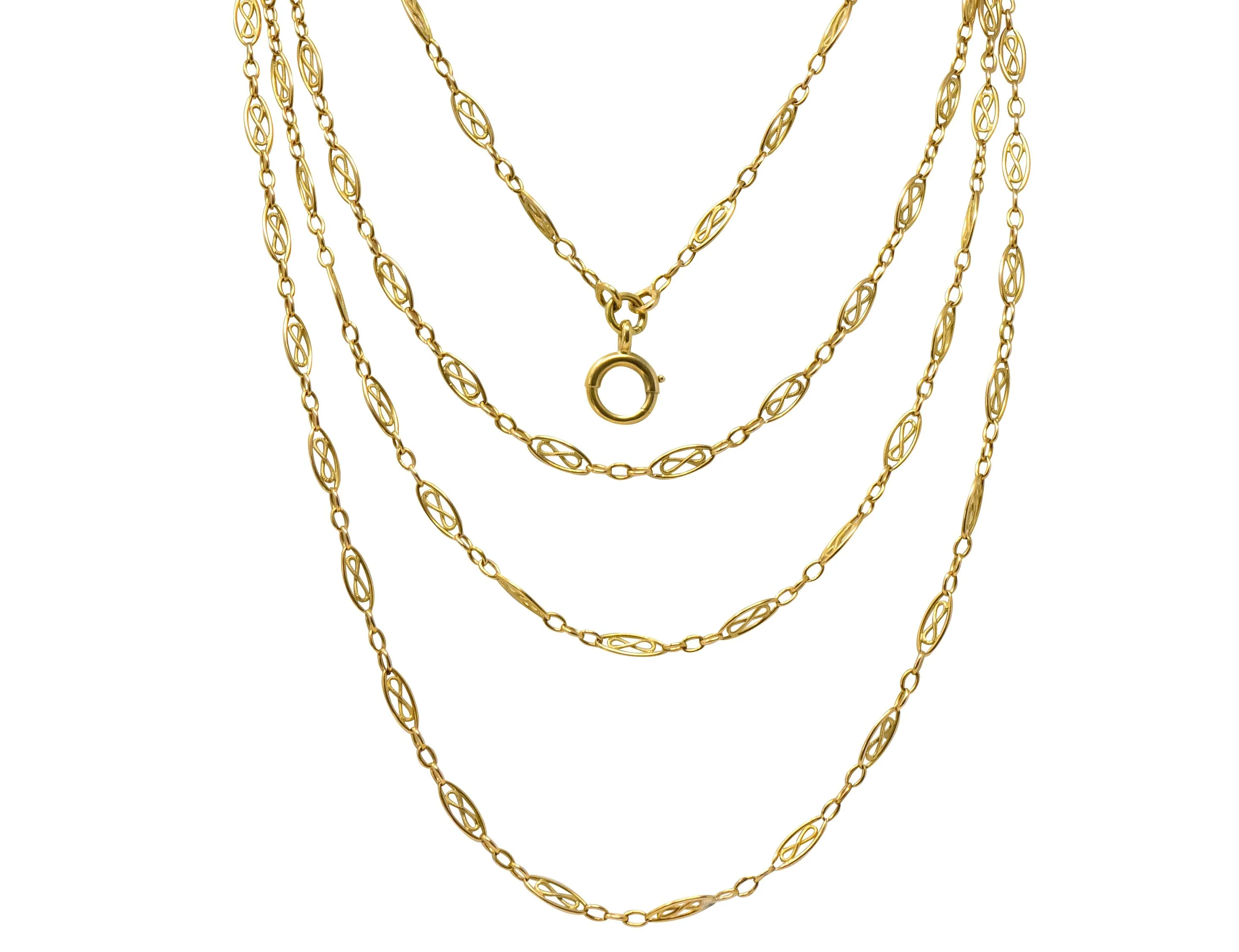 Antique Victorian 18 Karat Gold 67 Inch Watch Chain Necklace - Image 2