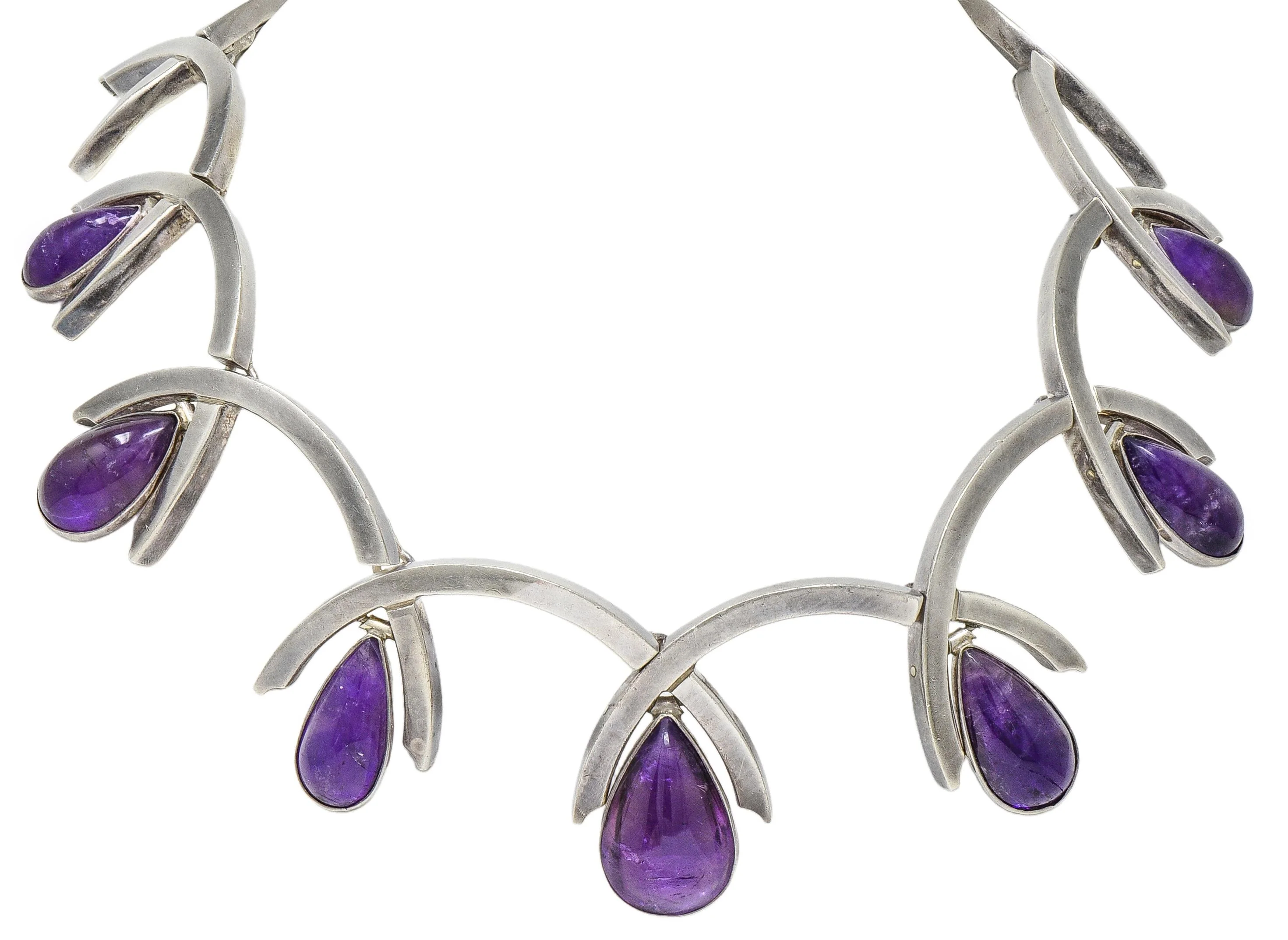 Antonio Pineda Mid-Century Modernist Amethyst Taxco Sterling Silver Vintage Fringe Necklace
