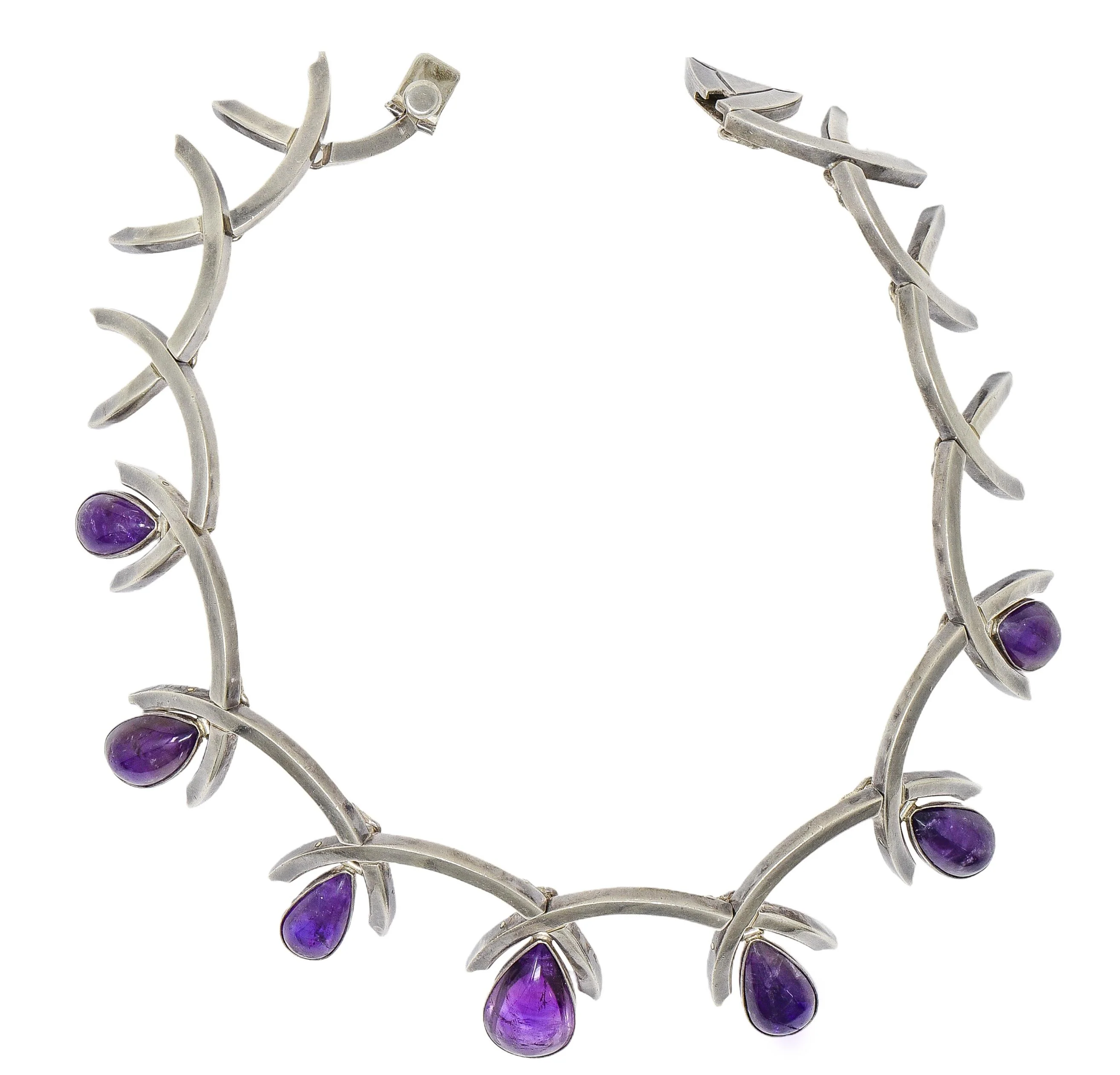 Antonio Pineda Mid-Century Modernist Amethyst Taxco Sterling Silver Vintage Fringe Necklace - Image 10